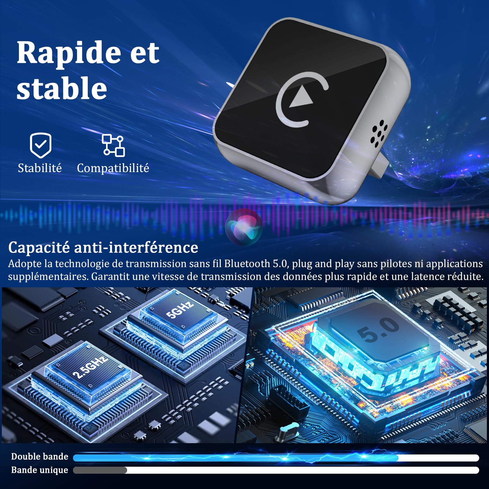 BSTOEM CarPlay sans Fil 2 en 1 pour Apple CarPlay/Android Auto, Mini Adaptateur sans Fil pour iPhone iOS 10+/Android 11+ et Plus de 2016 Voitures, Typ-C/USB, Car Play Voiture (‌Gris foncé‌) 1 pièce