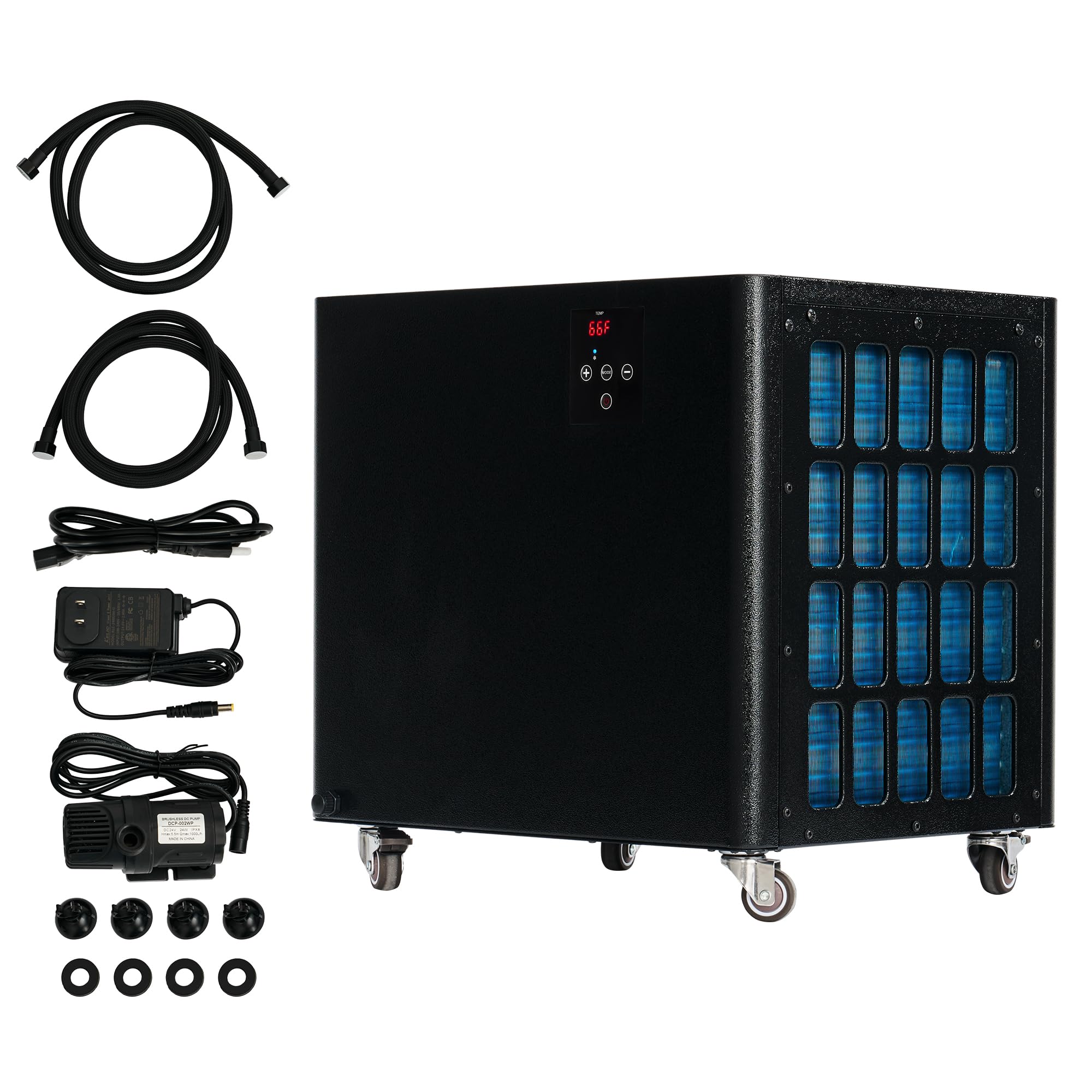 Albott 132 Gal Aquarium Water Chiller, 1/2 HP Fish Tank Chiller with Water Pump & 2 Pipes, Quiet Compressor Aquarium Cooler for Axolotl, Coral, Shrimp Tanks & Hydroponics, 110V Black