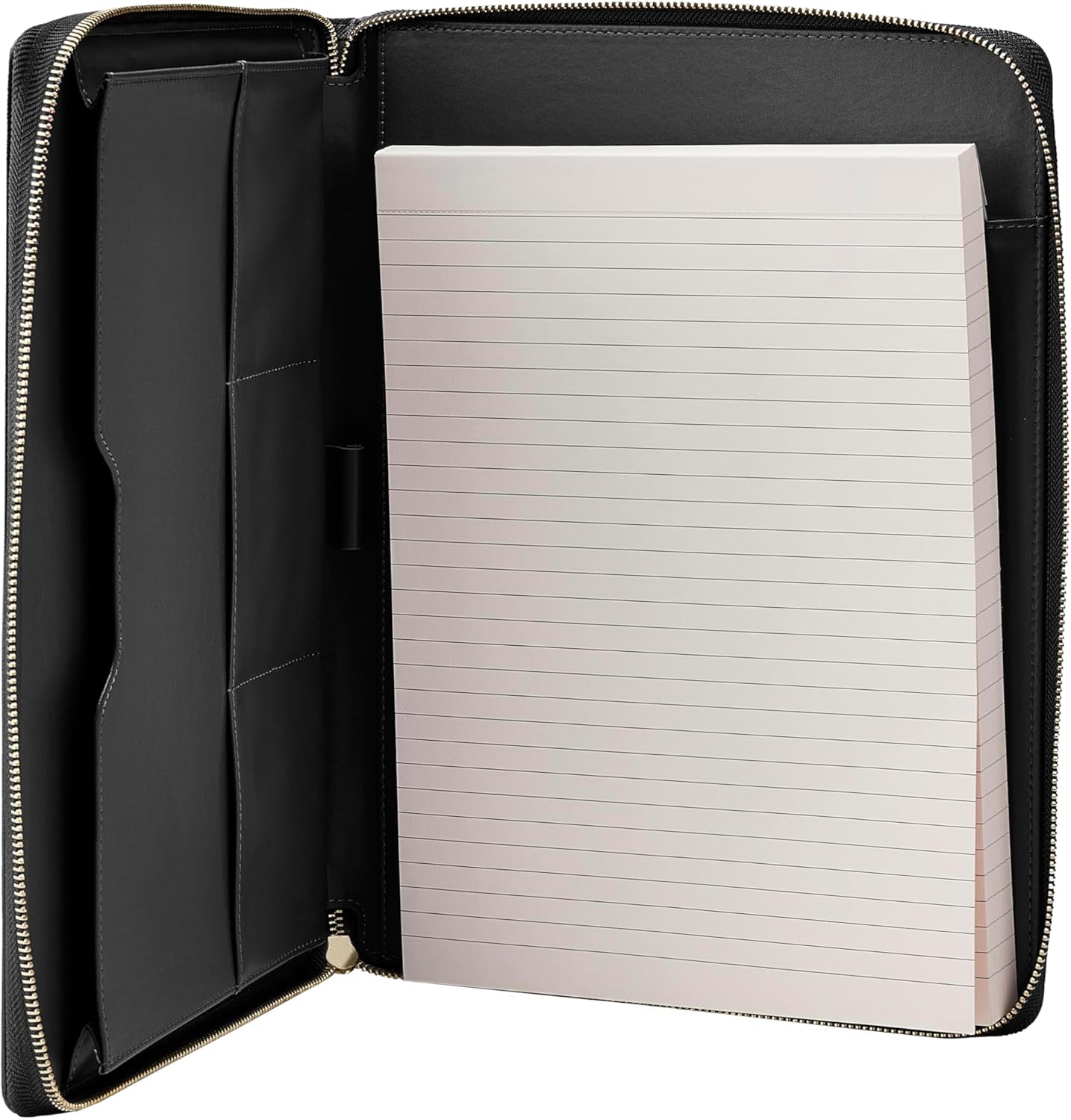 Gallaway Leather Genuine Leather Zippered Portfolio Organizer, Executive Business Binder Padfolio for Men and Women, Holder for Notebook Planner,Resume,Documents,Cards and iPad (Black)