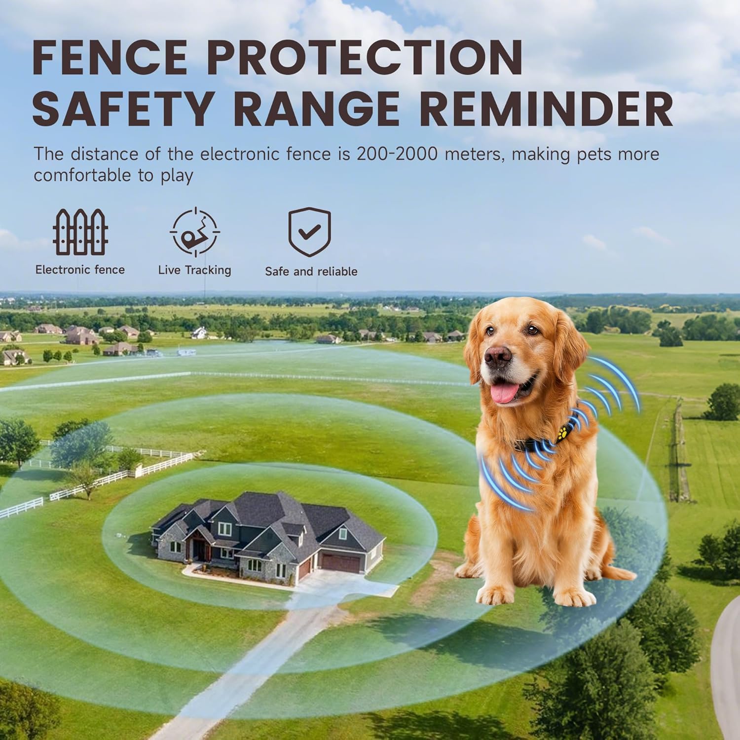 GPS Wireless Dog Fence, Electric Fence for Dogs, Perimeter Collar Fence System, IP63 Waterproof, Invisible GPS Fence Collar for Dogs with Beep Vibration Alert Modes, for Pets Over 18 Lbs (Black)