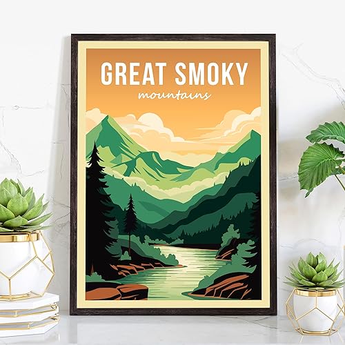 Póster de Parque Nacional Humeante, grandes impresiones artísticas de pared de parques nacionales ahumados, póster de viaje retro de Tennessee, Gran