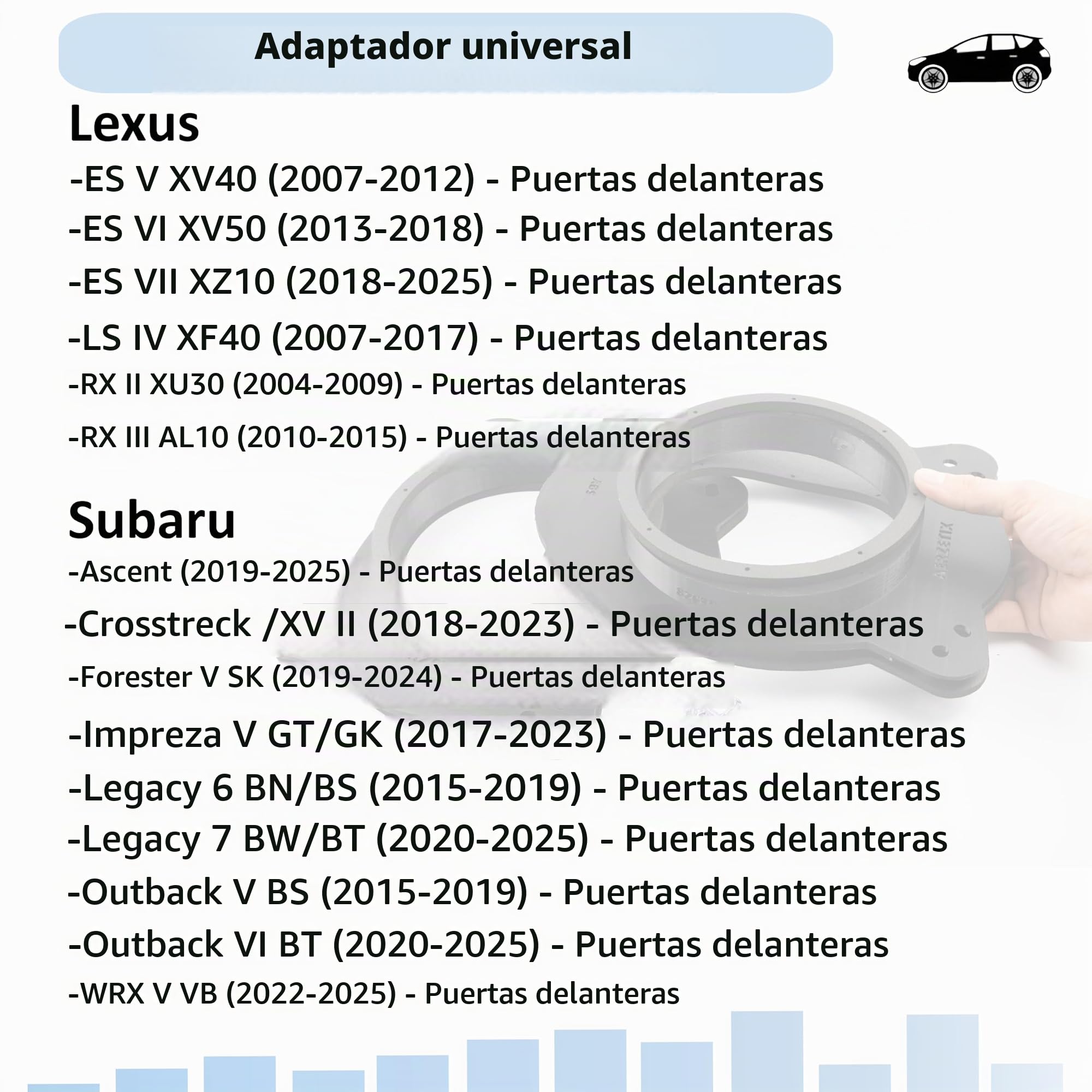AERZETIX Kit de 2 adaptadores para Altavoces Ø165 mm Compatible con Toyota Land Cruiser J200 / Highlander II/III/IV/Camry V/Vi/Prius III/Subaru Outback V/Vi/Forester V/Lexus RX II/III