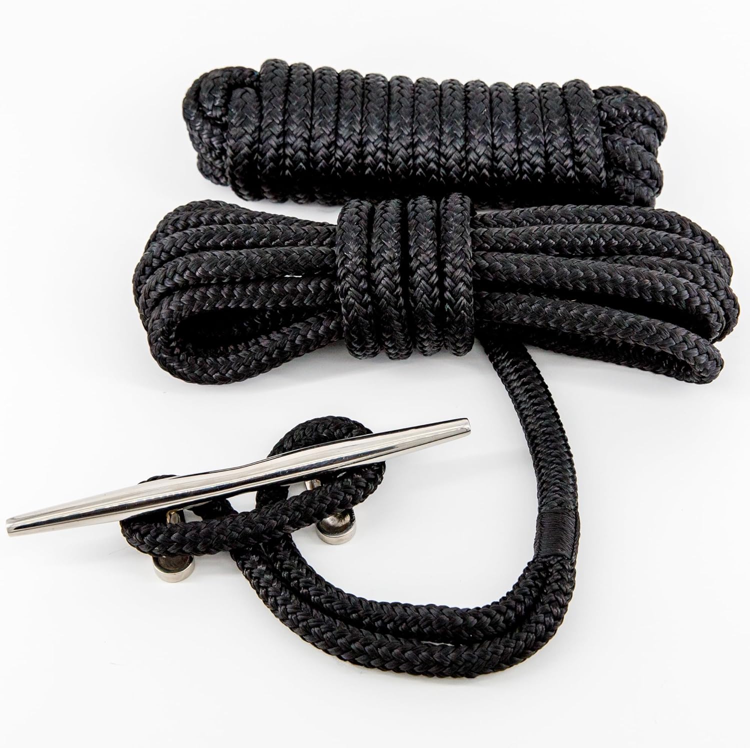 Dock Lines 1/2 inch x 15 Foot - Boat Ropes for Docking with Loop - Boat Rope for Docking with 12 inch Eye - Double Braided Mooring Lines - Black - 2 Pack