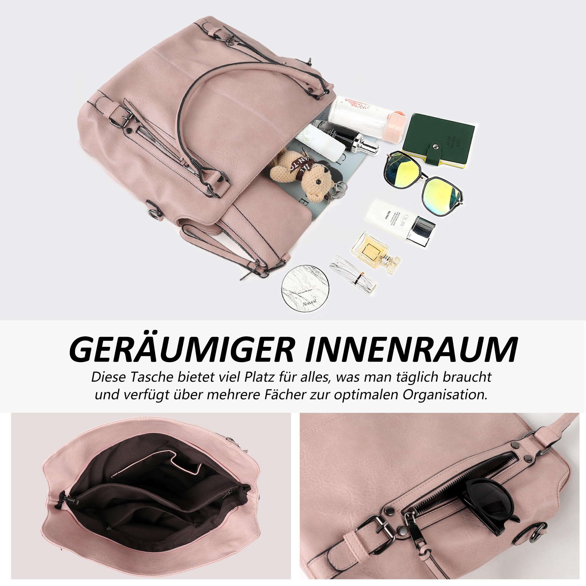 TANTOMI Bolso de mano para mujer, juego de 3 unidades, bolso grande con varios compartimentos, bolso bandolera para mujer con asa, bolsos de hombro para mujer, para trabajo y viajes