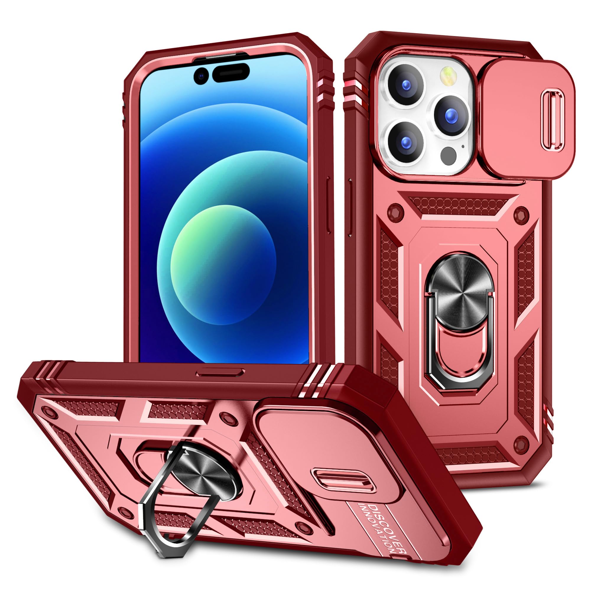 Coque iPhone 14 Pro antichoc avec protège-objectif coulissant rose - 7