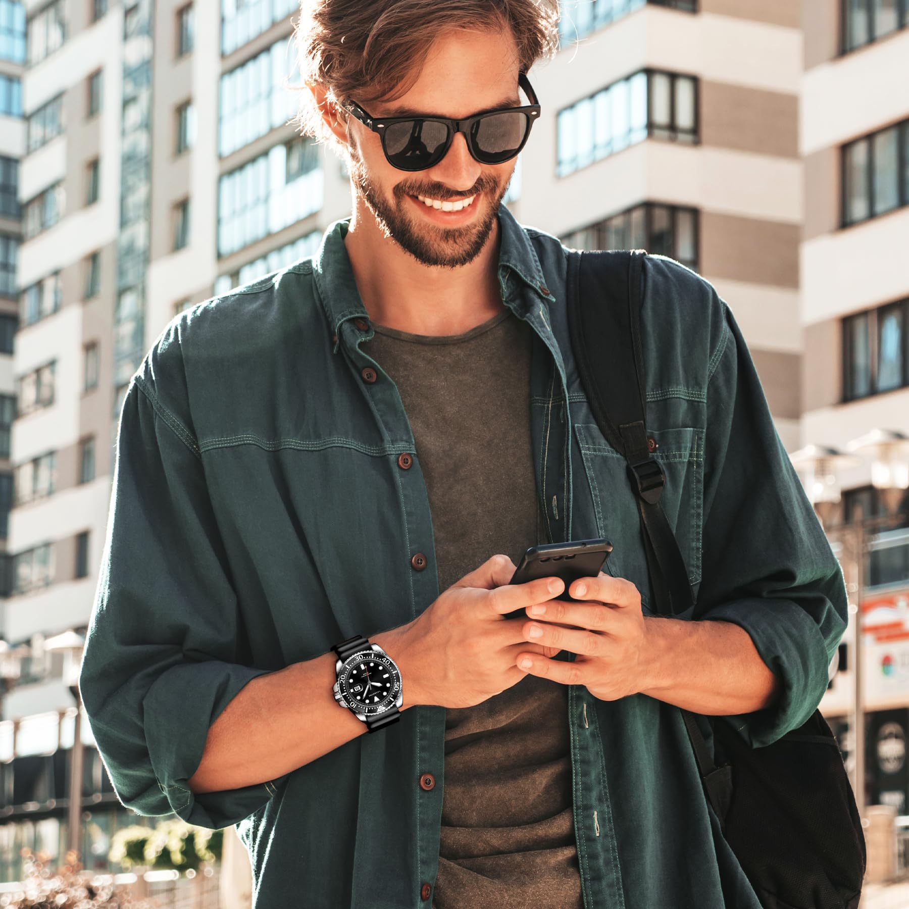 VTAIGE Men's Watch with Easy to Read Face, Waterproof Watches for Men Fashion Analog Watch Comfortable Silicone Strap with Calendar, Ideal Gift for Men