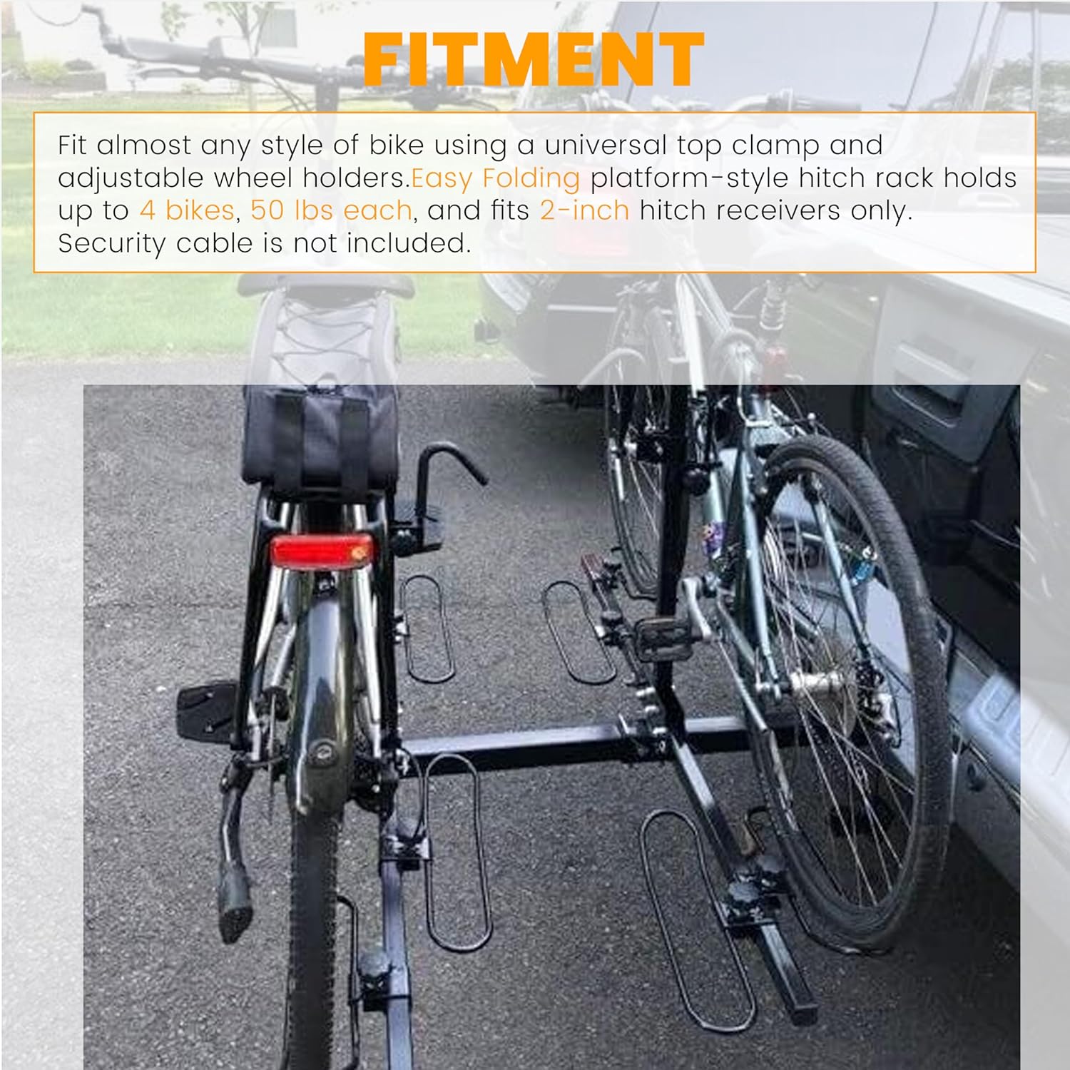 ECOTRIC Rack Hitch Mounted 4 Bikes Platform Style Foldable Bicycles Carrier for Cars Trucks SUV with 2" Hitch Receiver, 4 Bikes X 50 lbs (200 lbs Total) Load Capacity Alloy Steel Black
