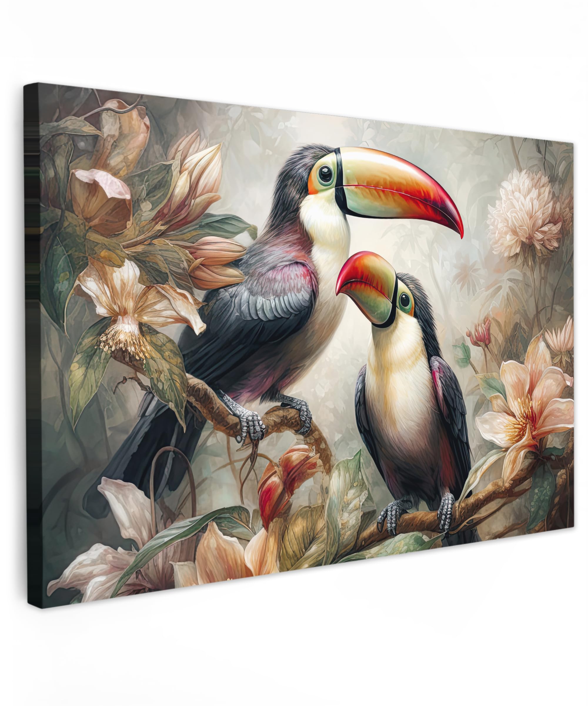 Muchowow Toucan - Flowers Muchowow© Canvas Wall Art Work 24"X16" / 60X40 Cm Room Decor Painting Wallfillers Picture Decoration Prints Toucan - Birds - Flowers - Jungle