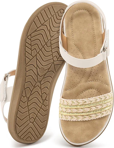 Ablanczoom Flat Sandals for Women Comfortable: Dressy Open Toe Ankle Strap Bohemian Womens Sandal Summer Beach Travel