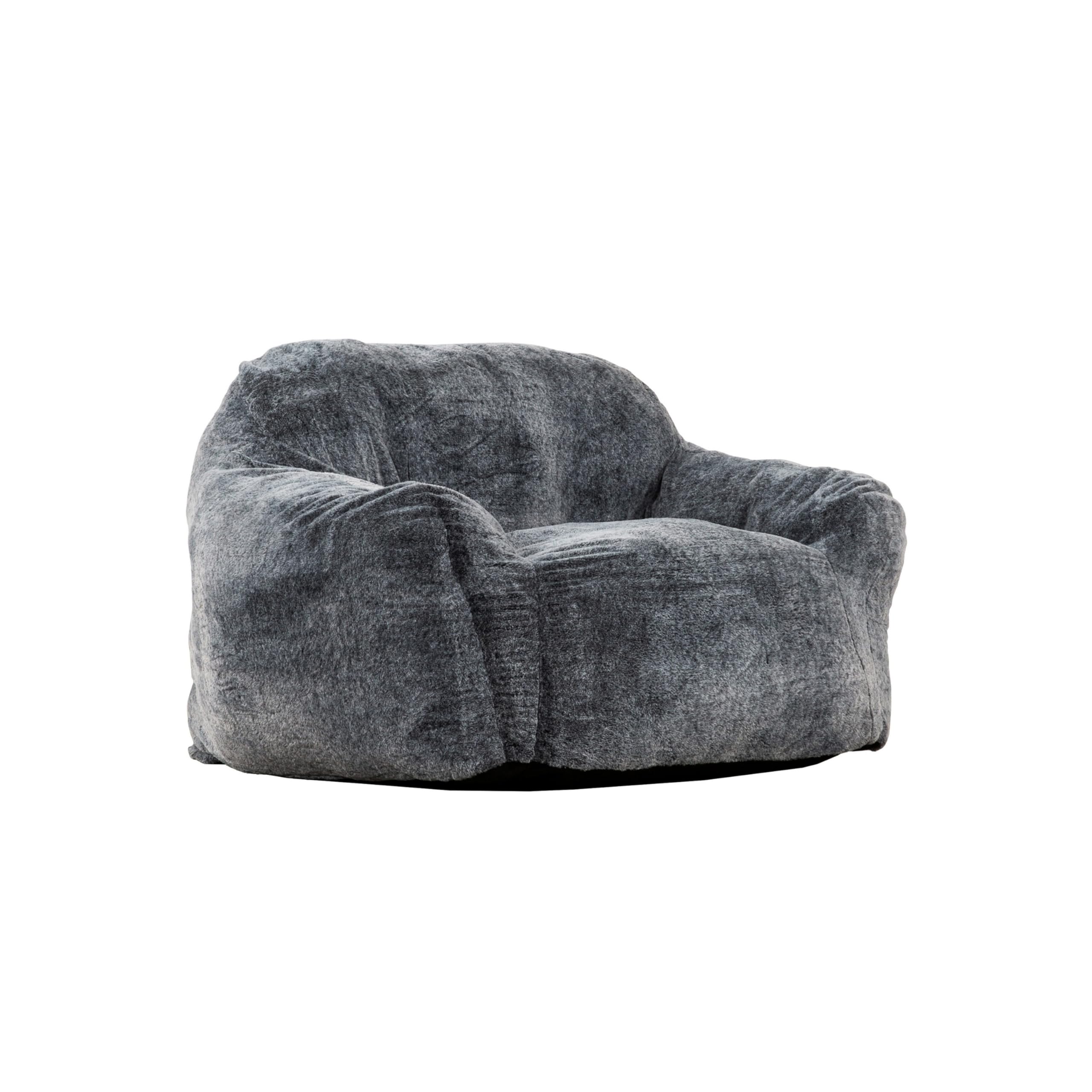 Benjara 45 Inch Bean Bag Chair and Memory Foam and Faux Rabbit Fur and Grayish, Gray Blue