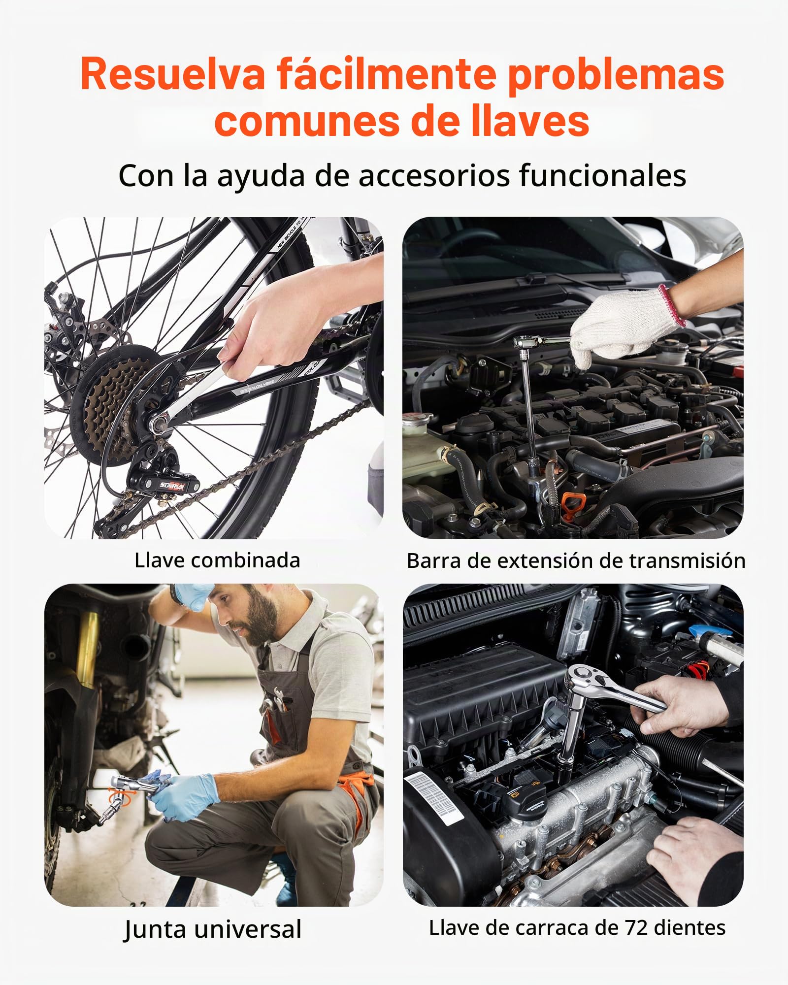 VEVOR 450 PCS Kit de Herramientas Mecánicas con Vasos Profundos y Estándar de 6,4/9,5/12,7 mm, Kit de Herramientas Mecánicas SAE Métricas con Puntas, Llaves, Accesorios y Estuche con Cajón Naranja