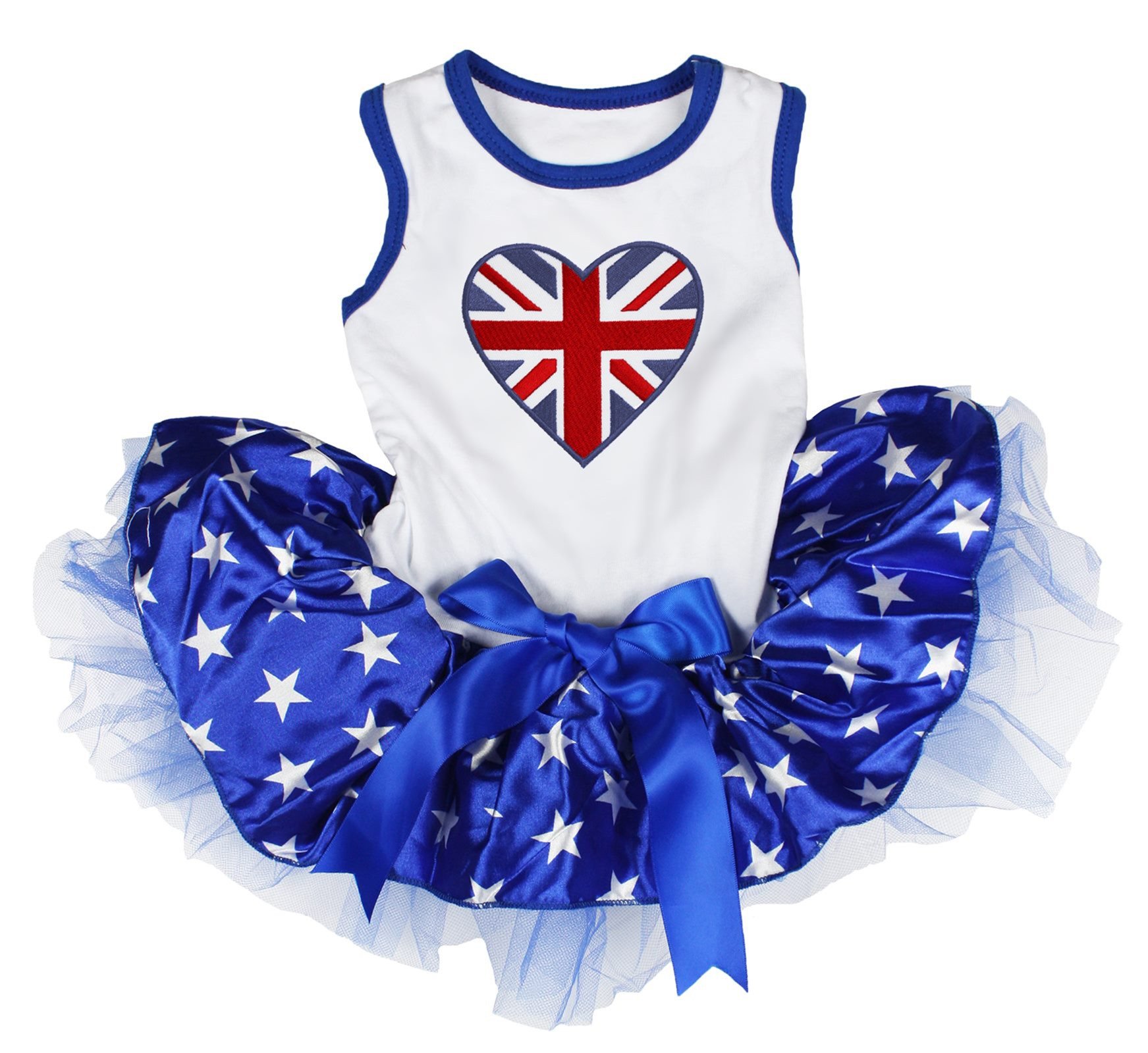 Petitebelle Britain Heart Puppy Dog Dress (White/Blue Stars, XXX-Large) โ image 1