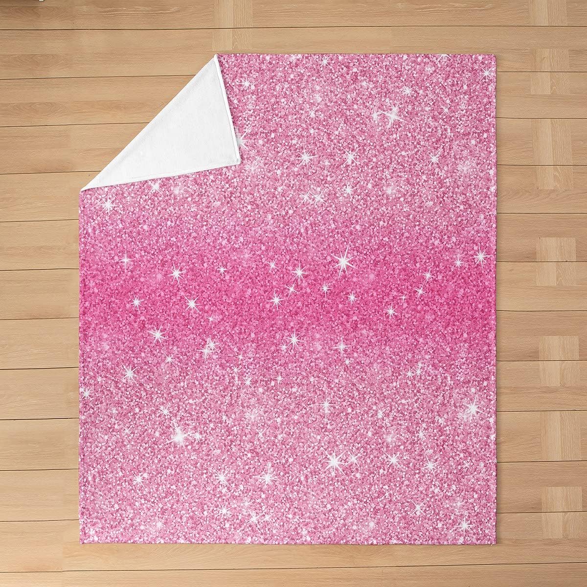 Pink Glitter Galaxy Flannel Blanket,Kids Girls Teens Gradient Twinkling Diamond Fleece Blanket Women Room Decor,Happy New Year Bed Blanket Starry Glowing Fuzzy Blanket,for Chair/Sofa,90"x90"