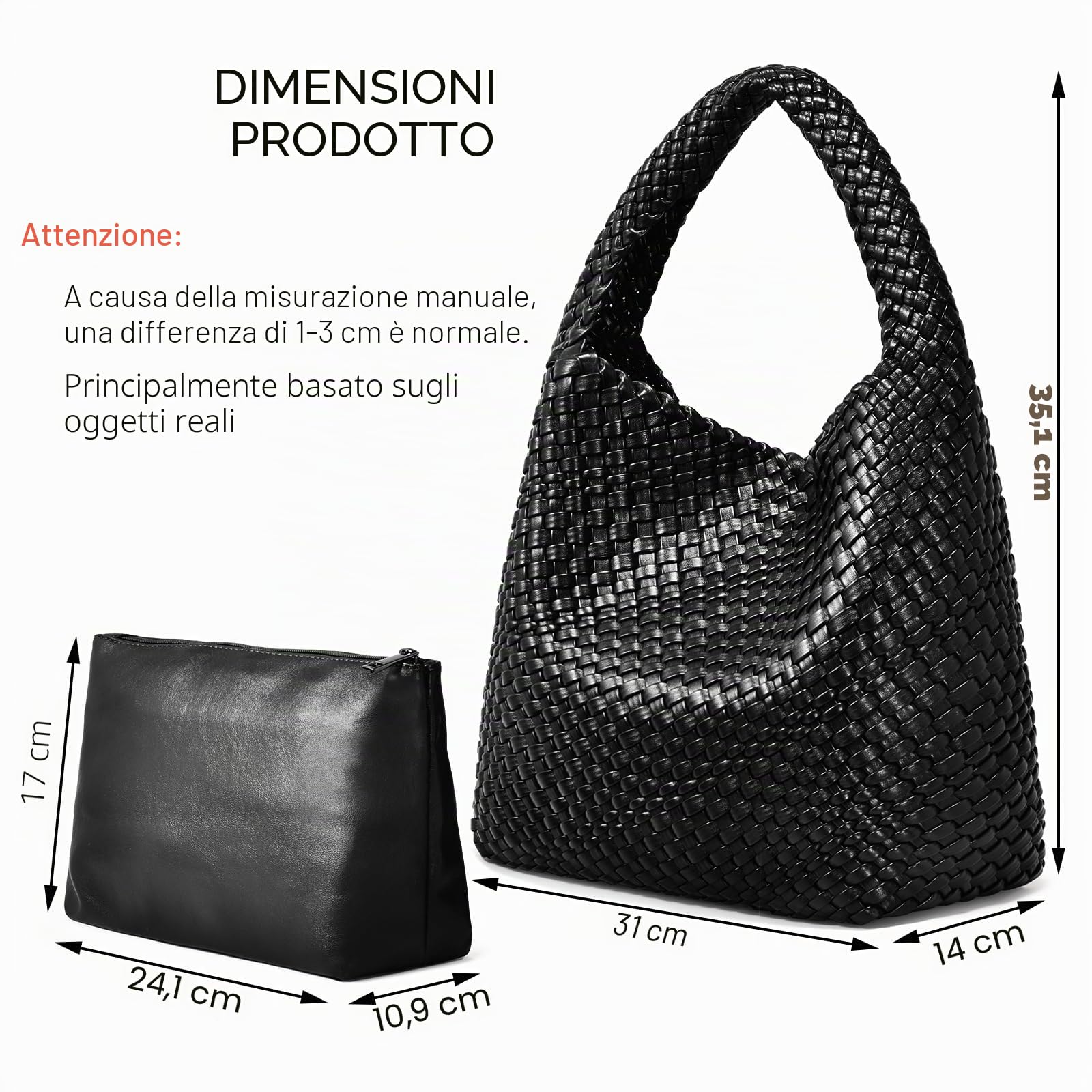 Oscaurt Borsa Tote da Donna in Pelle Intrecciata con Tracolla e Manico Superiore - Borsa per la Spesa con Sacchetto