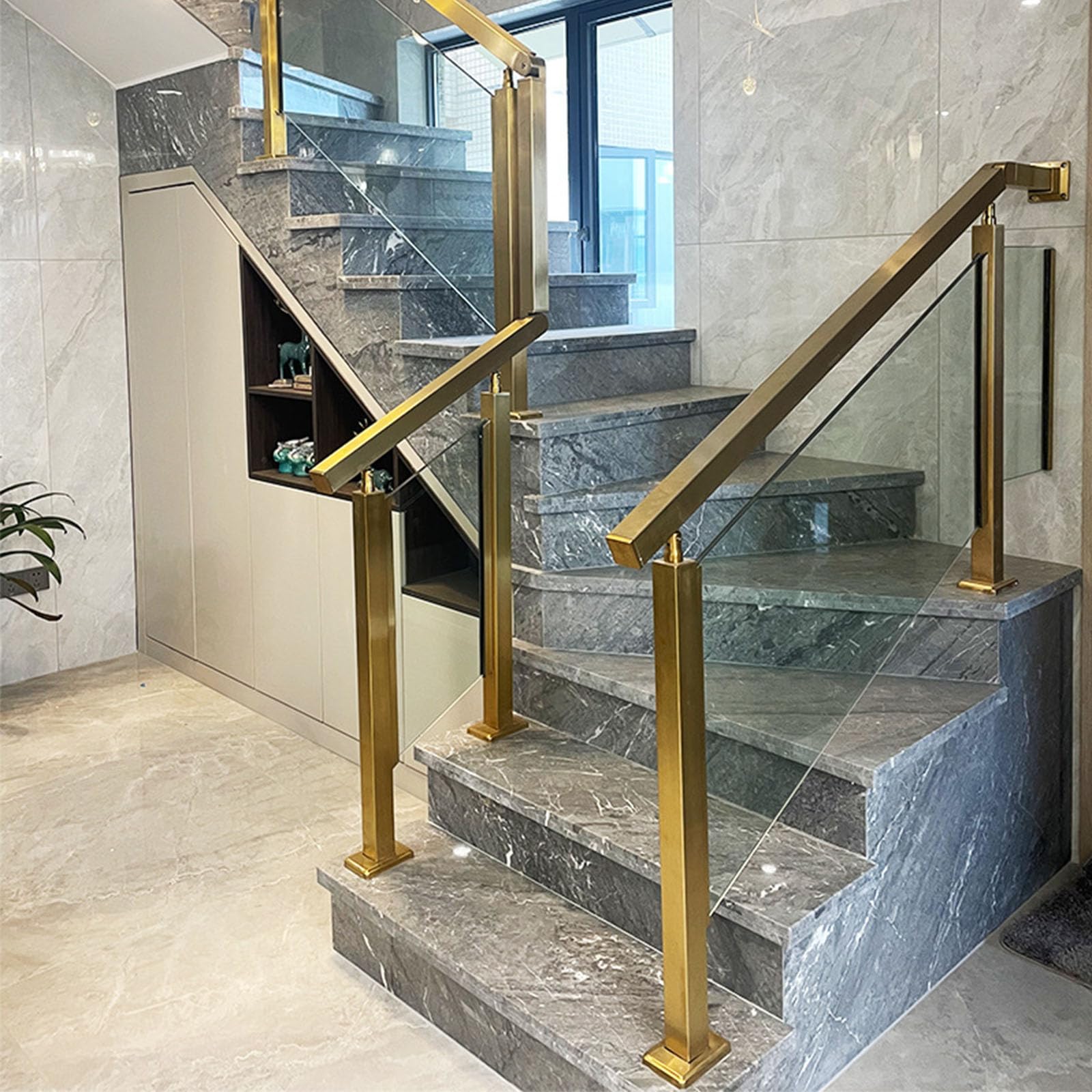 Inless Stalowy słupek balustradowy, kwadratowy słupek z podstawą i szczelinami, do użytku wewnątrz/na zewnątrz, narożny słupek balustradowy dla bezpieczeństwa i spokoju