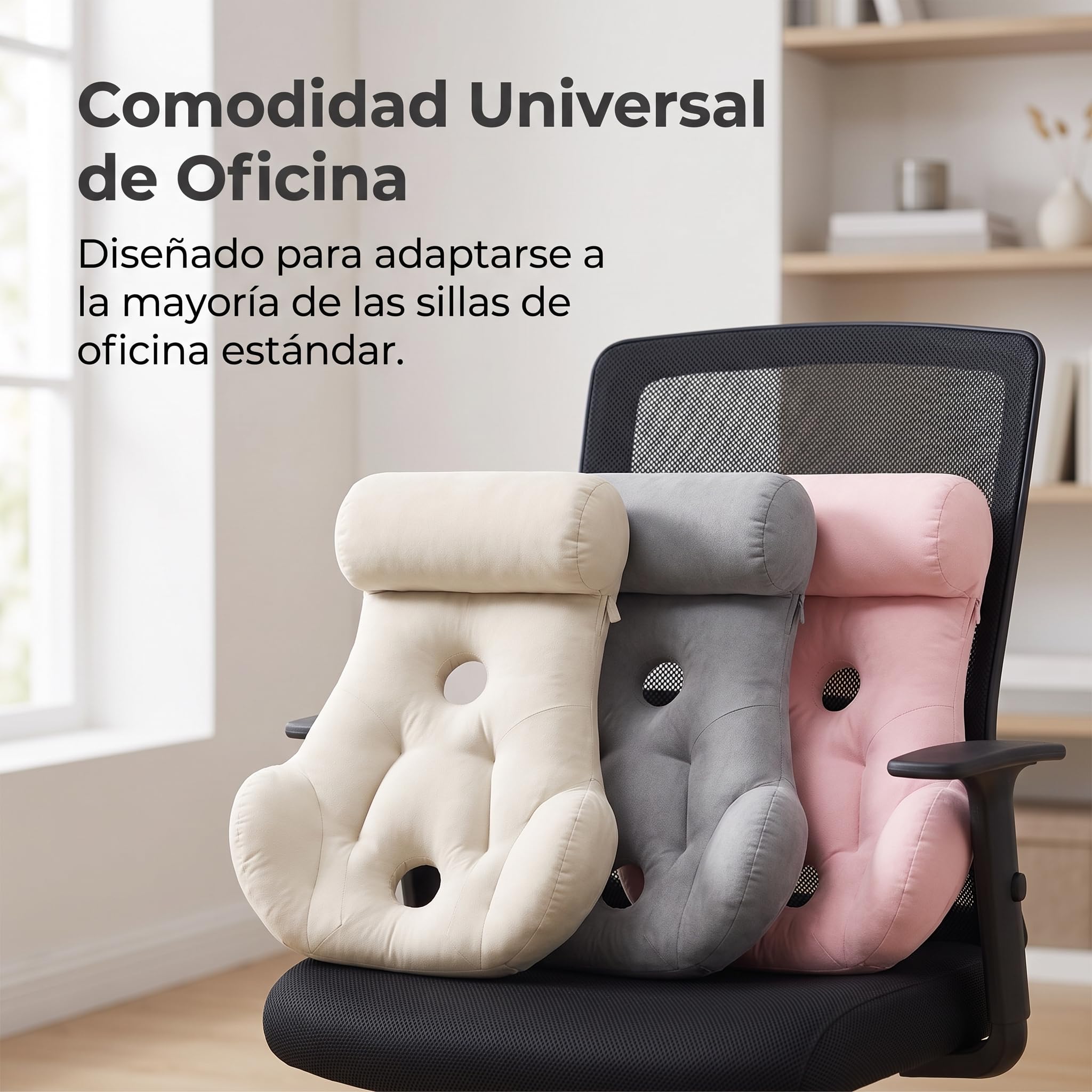 Almohada Ergonómica Algodón para Silla Oficina – para Aliviar el Dolor Espalda, Gris Luna