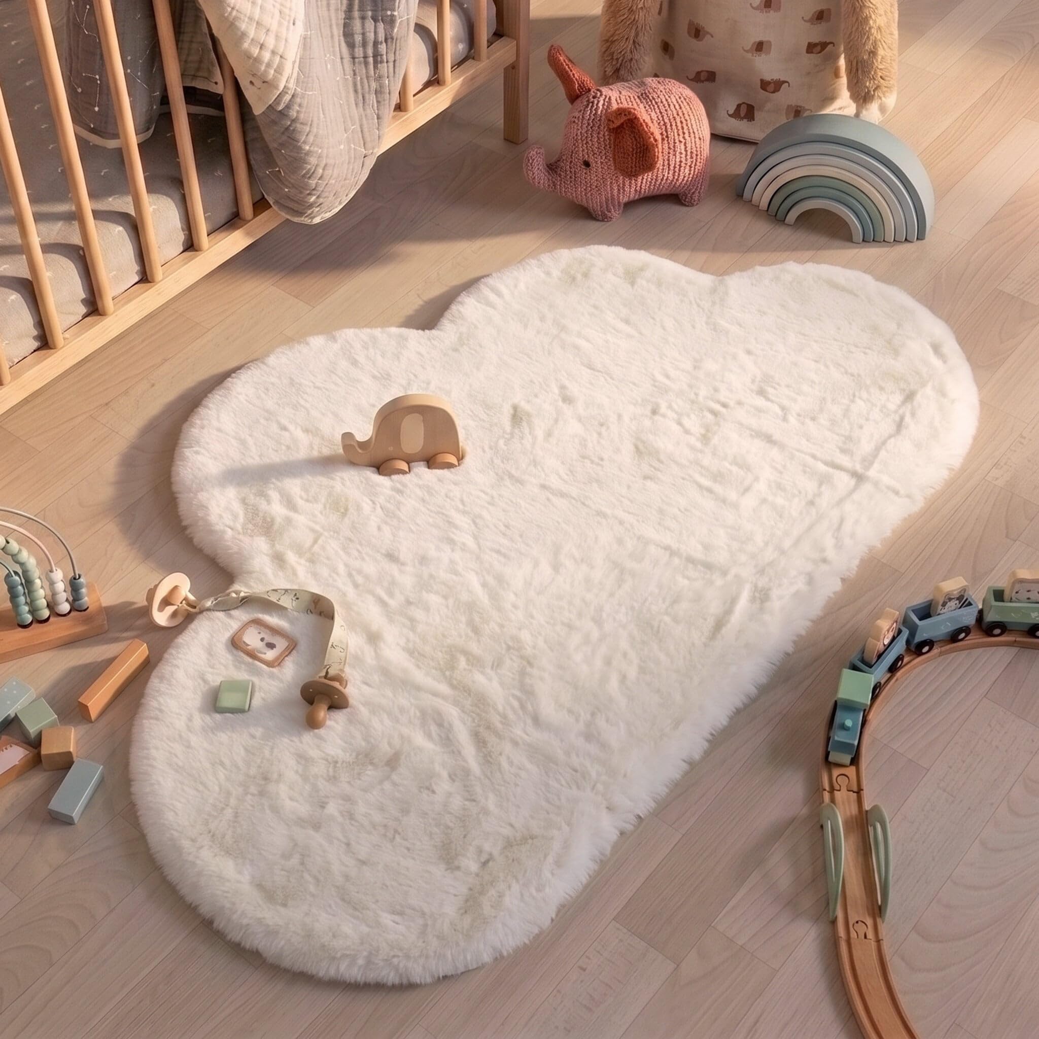 Kinderteppich - Huggy Wolke Weiß - 70x115cm | Einfarbig - Krabbeldecke - Spielmatte - Kinderzimmer, Babyzimmer - Jungen - Mädchen