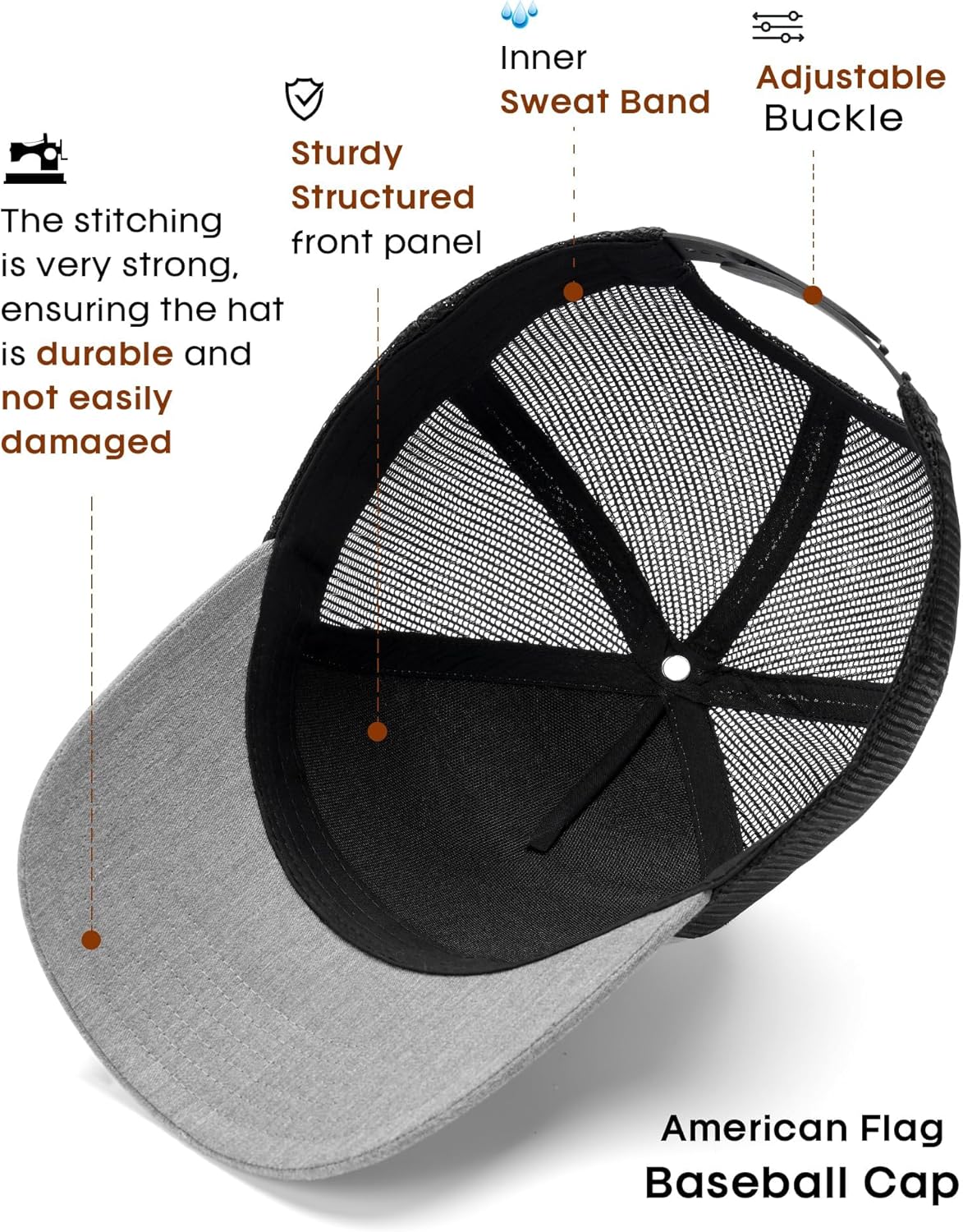 FURTALK American Flag Trucker Hat Baseball Cap for Men Women Snapback Adjustable Hat - Image 4