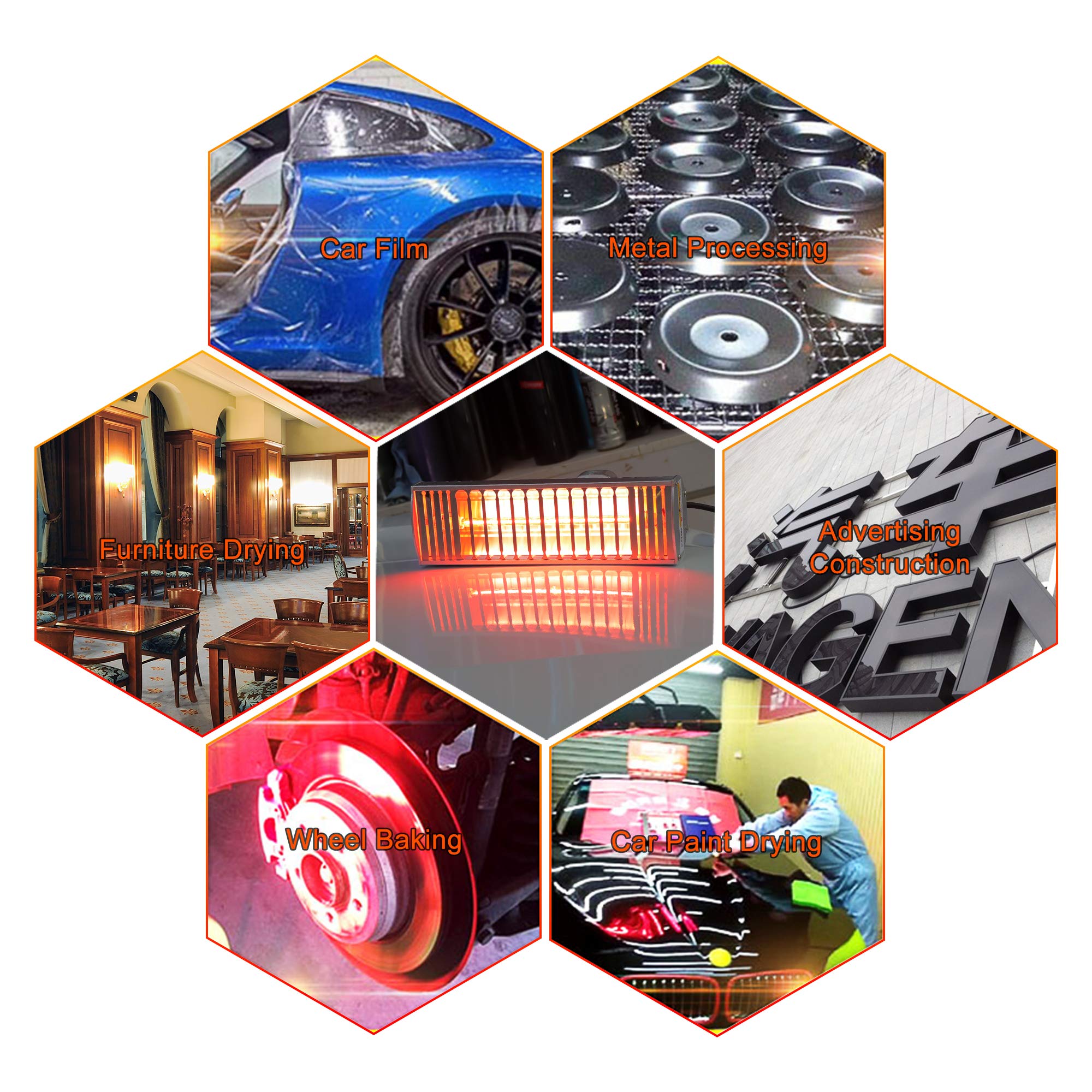 DATOUBOSS Infrared Paint Curing Lamp 1000W Infrared Paint Dryer IR Lamp for Car Body Repair Paint Curing Systems 110V