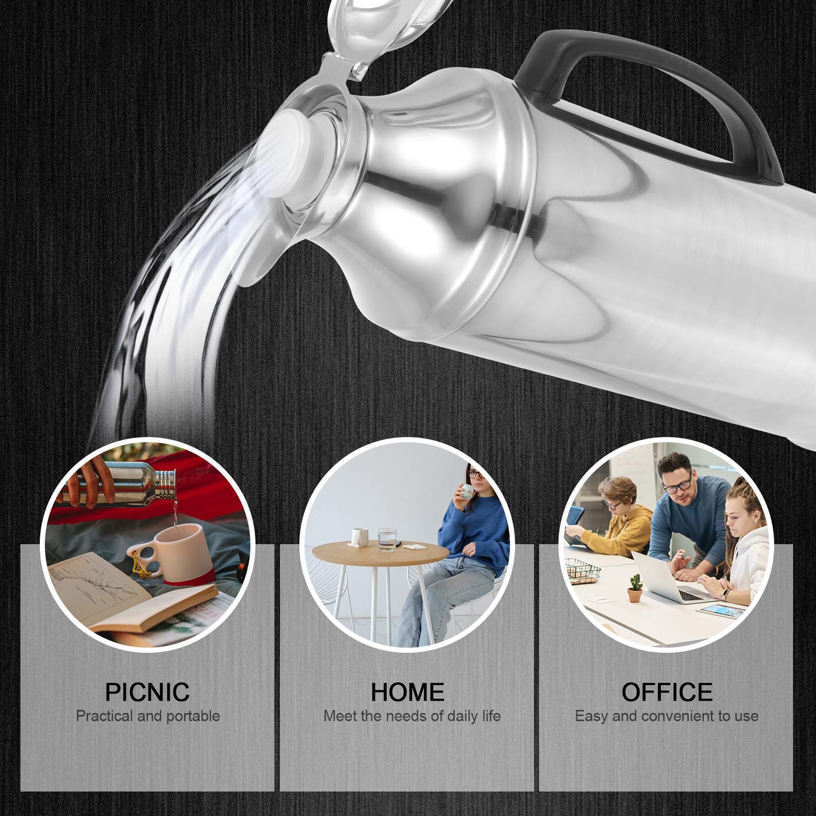 Borraccia Termica in Acciaio Inox con Interno in Vetro, Grande Capacità, Isolamento Termico Affidabile e Salubre per Uso Domestico e Ufficio