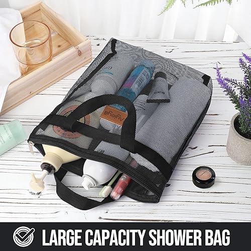 Miniatura 4 de KPX Bolsa de malla para ducha, bolsa de ducha de malla, bolsa de baño de secado rápido, organizador de baño colgante para dormitorio universitario,