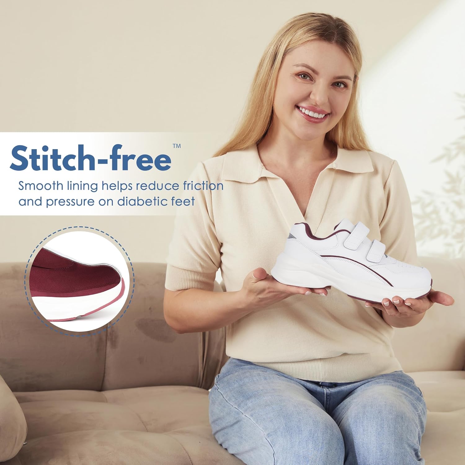 ORTOREX Women Diabetic Leather Shoes Orthopedic Walking Shoes Wide Toe Box Shoes - Image 3