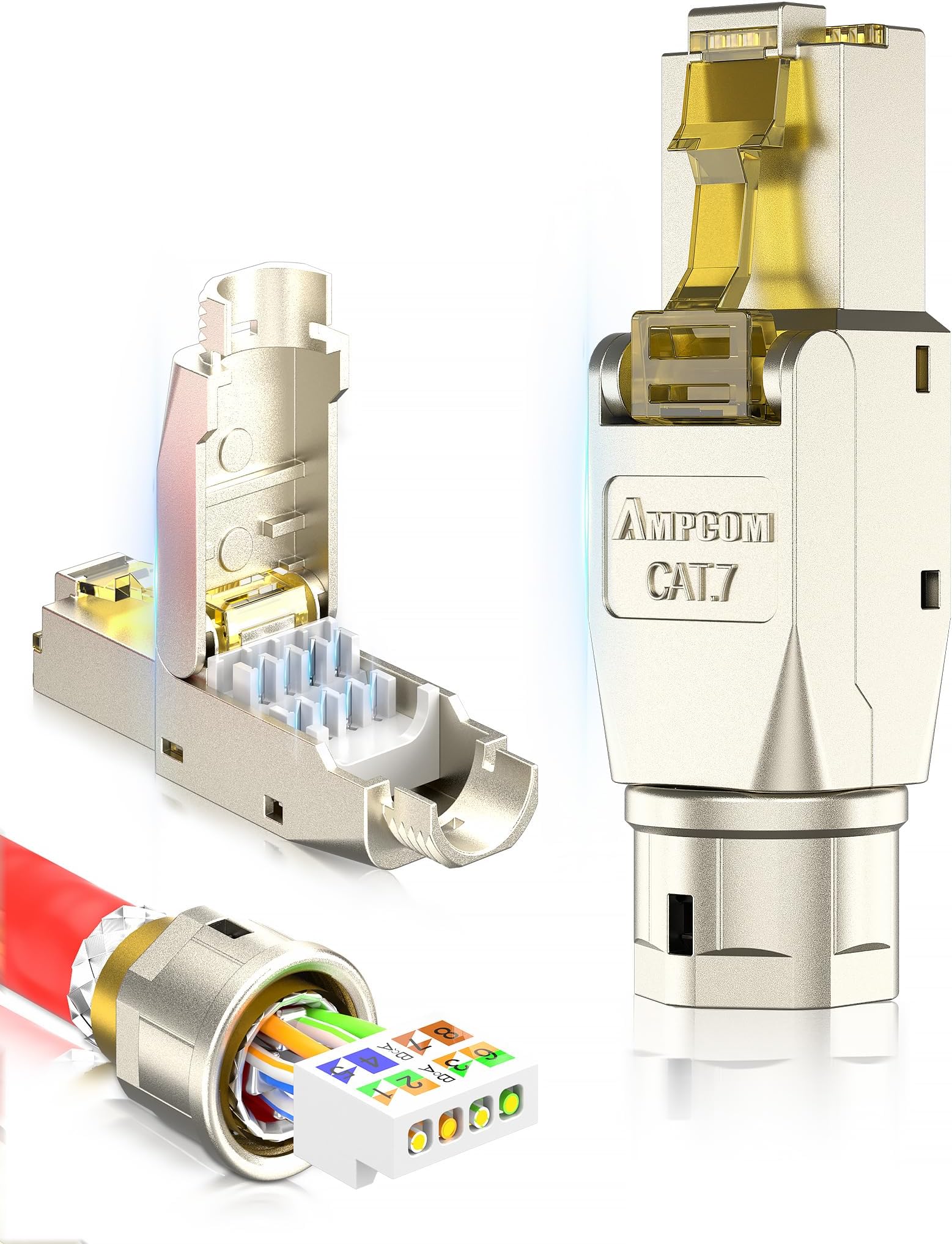 AMPCOM STP CAT7 RJ45 Connector Zinc-Alloy Tool-Free Ethernet Field Termination Modular Plug -12 pack
