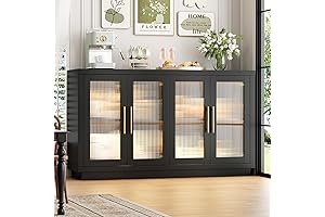 FOTOSOK Credenza Sideboard Buffet with Fluted Glass Doors