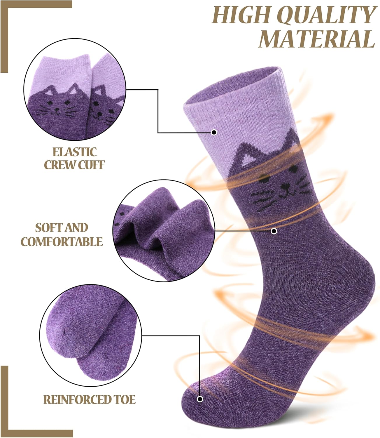 FNOVCO Wool Socks for Women Winter Warm Hiking Boot Thick Thermal Cozy Crew Socks 5 Pairs - Image 4