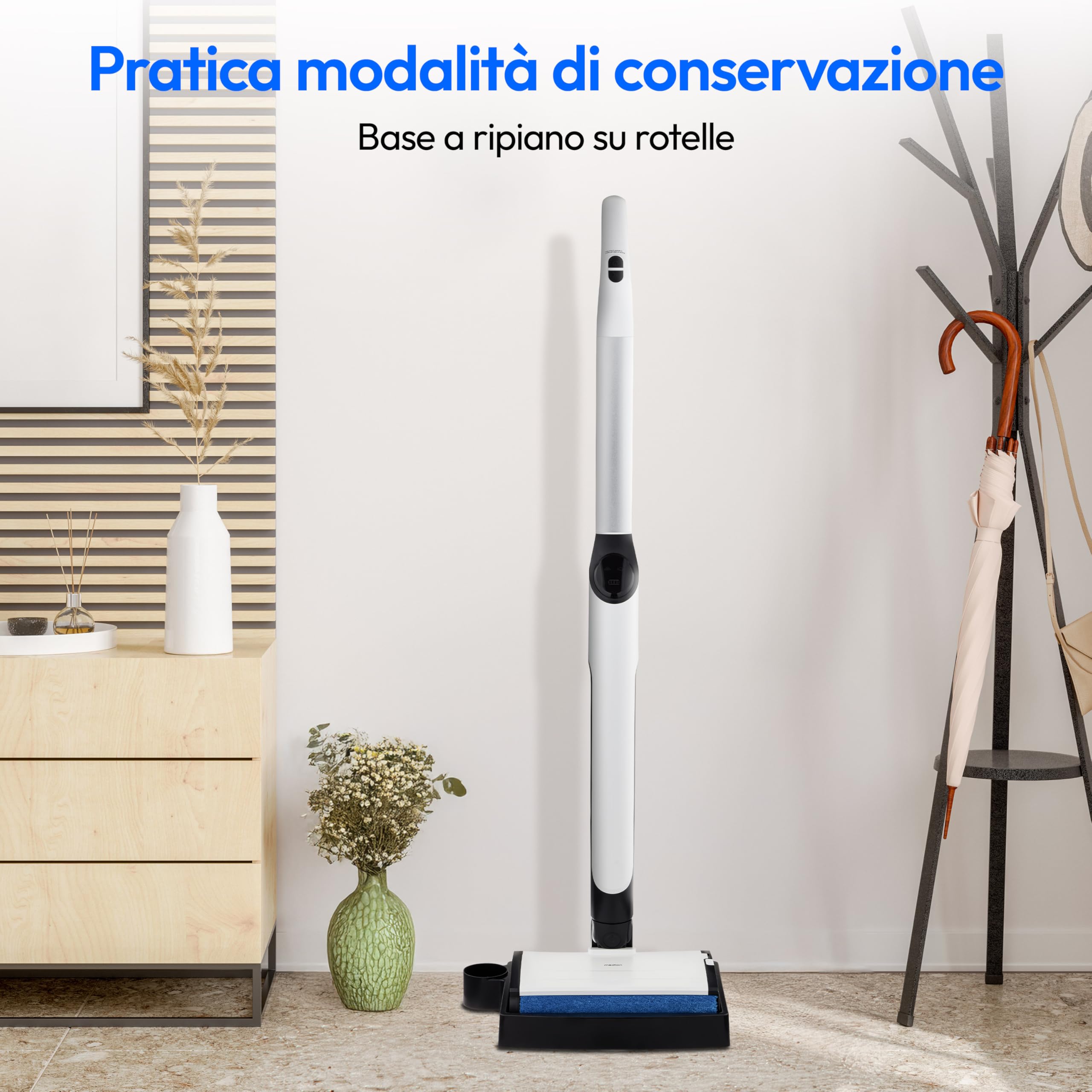 MEDION H09 Pulitore per pavimenti duri (cordless, batteria ricaricabile, lavapavimenti, rullo spazzola, serbatoio separato per acqua pulita e acqua sporca, funzione autopulente, display a LED