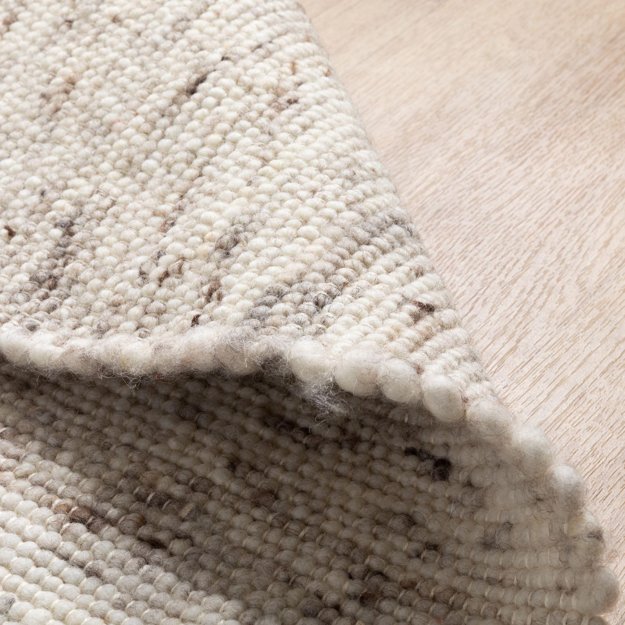 Steffensmeier Handweb Teppich Kos | Wolle (Schurwolle), Natur Dunkel, handgewebt, Größe: 80x150 cm Wohnzimmer und Schlafzimmer
