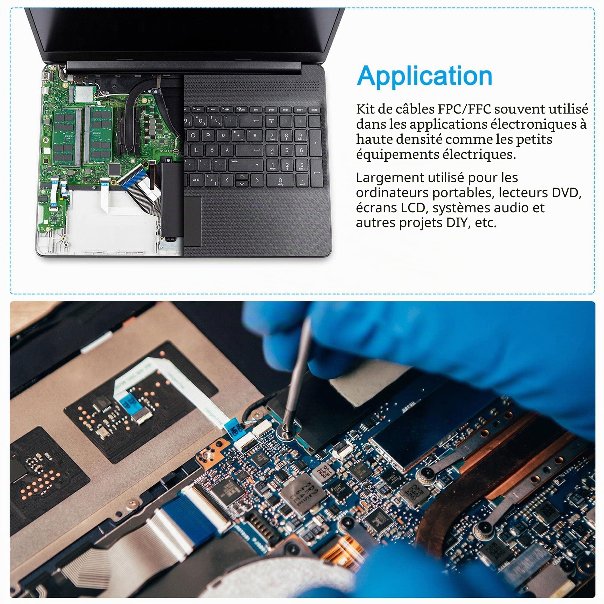 sourcing map FFC FPC 40 Pin 0.5mm Pas PCB Extension Connecteur Carte avec 5 Paquet 0,5mm Pas 150mm Câbles Flexibles Plats Trousse (Type B)