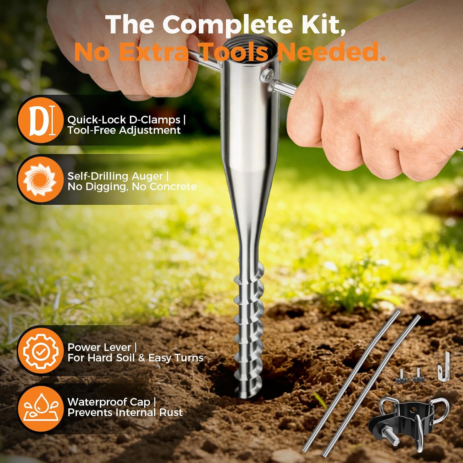 EMART 2 Pack 12ft Heavy Duty Shade Sail Poles with Spiral Anchor & D-Clamps, for Sun Shade Outdoor, String Lights, Patio, Backyard, Garden, Grassland and Terrace