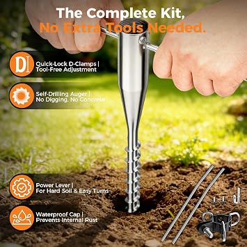 EMART 2 Pack 12ft Heavy Duty Shade Sail Poles with Spiral Anchor & D-Clamps, for Sun Shade Outdoor, String Lights, Patio, Backyard, Garden, Grassland and Terrace