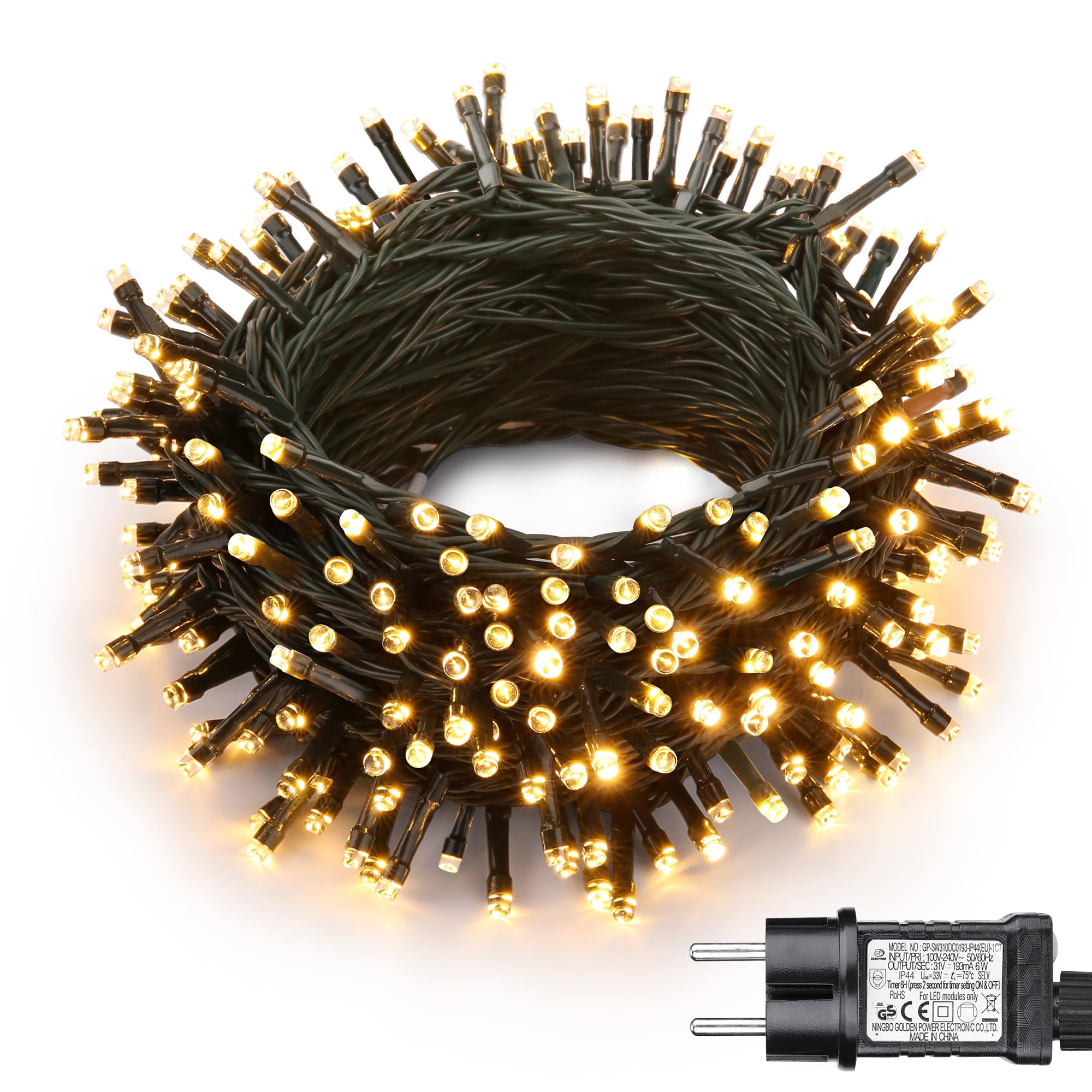 Joomer Lichterkette Außen 100 LED 10m Lichterkette Outdoor Strom mit Timer | Warmweiß Weihnachtsdeko Lichterkette 8 Modi Wasserdicht Weihnachtsbeleuchtung für Innen Party Garten Weihnachtsbaum Hochzeit