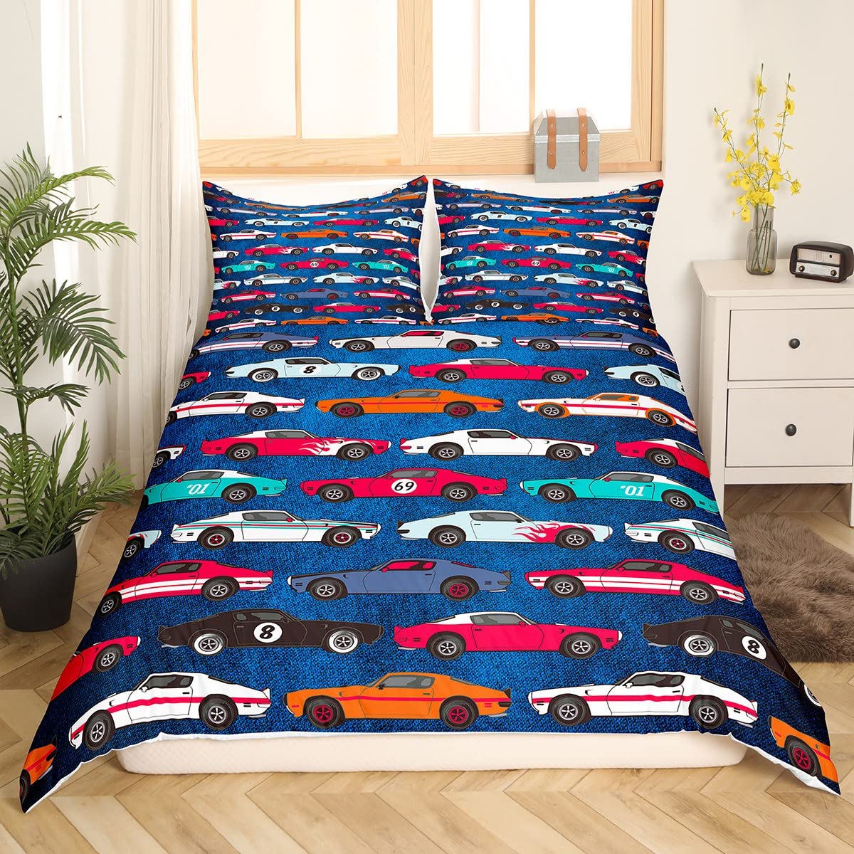 Racing Car Bedding Duvet Cover Set Kids Race Sports Car Bedding Set Boys Girls Extreme Sports Comforter Cover Microfiber Car Sports Competition Bedspread Cover Bedroom Bedclothes Single Blue - Image 4