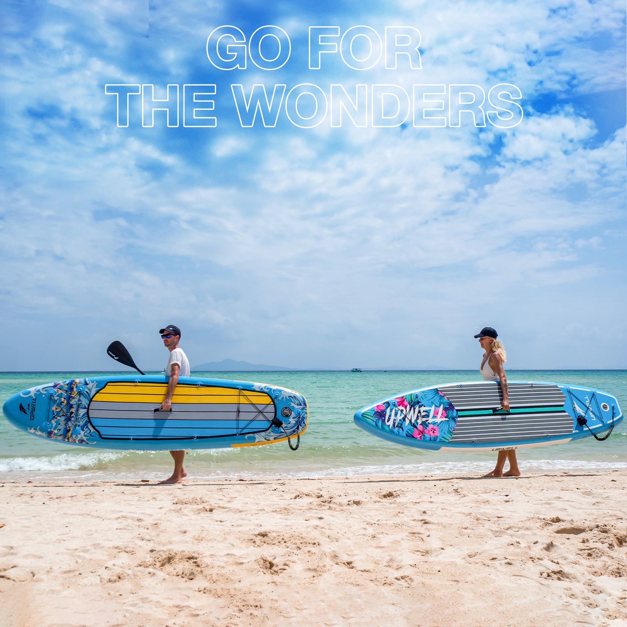 UPWELL Premium Stand Up Paddling Board Aufblasbar, SUP Board Set mit Sitz, 204kg Tragkraft für 2 Personen, Komplettes Zubehör inkl. Verstellbarem Paddel für Anfänger