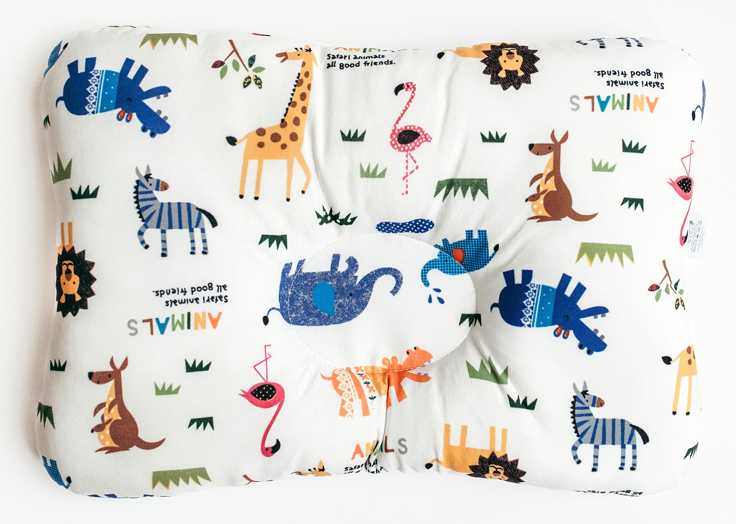 Stork Drop - Flat Head Baby Pillow | Prevents & Corrects Plagiocephaly | Breathable 3D Air Mesh | Soft Organic Cotton | Completely Washable | Newborn Head Shaping | Safari Animals