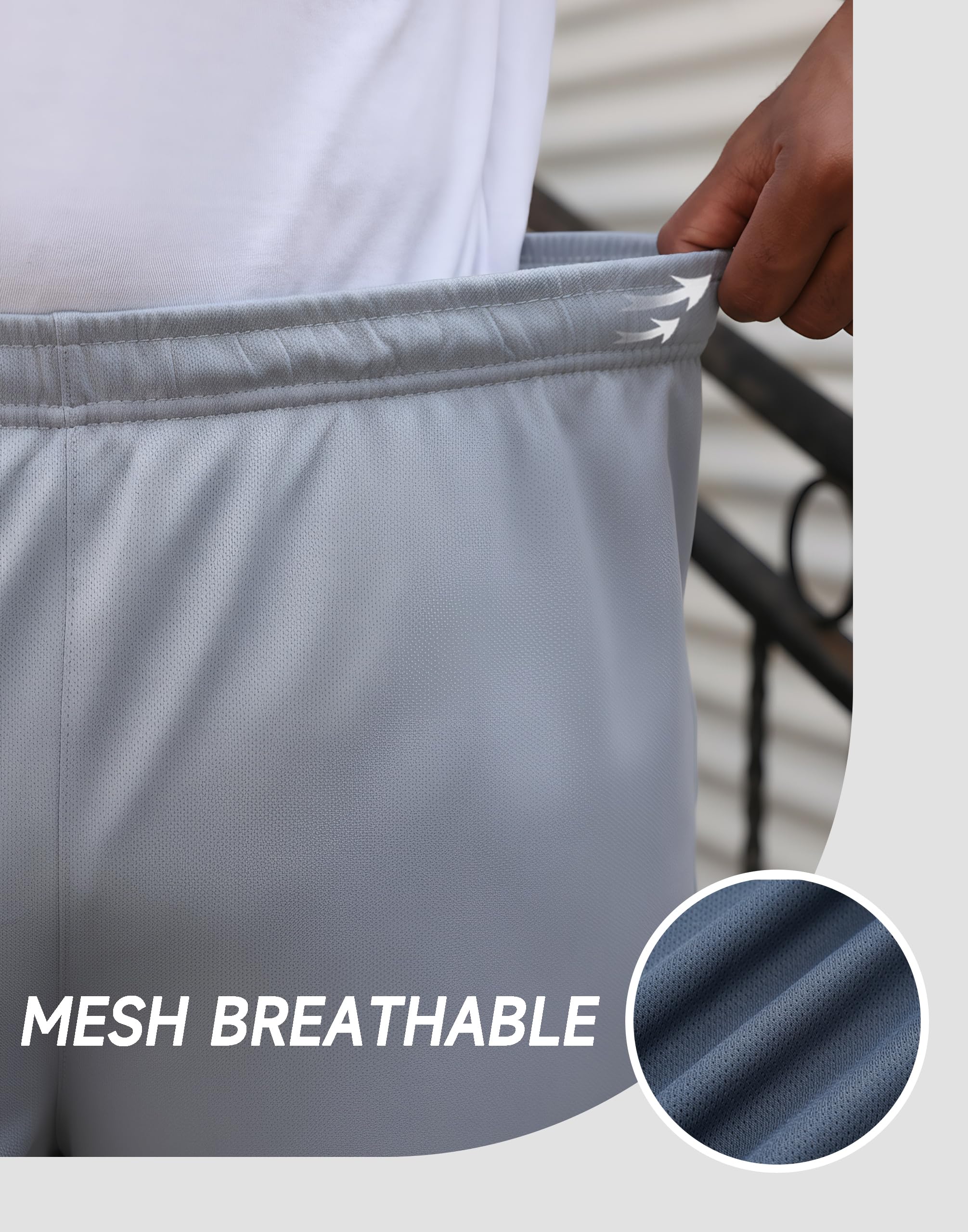 RPOVIG Conjunto de 5 pantalones cortos de entrenamiento para hombre, con bolsillos con cremallera, baloncesto, gimnasio, ropa deportiva de malla