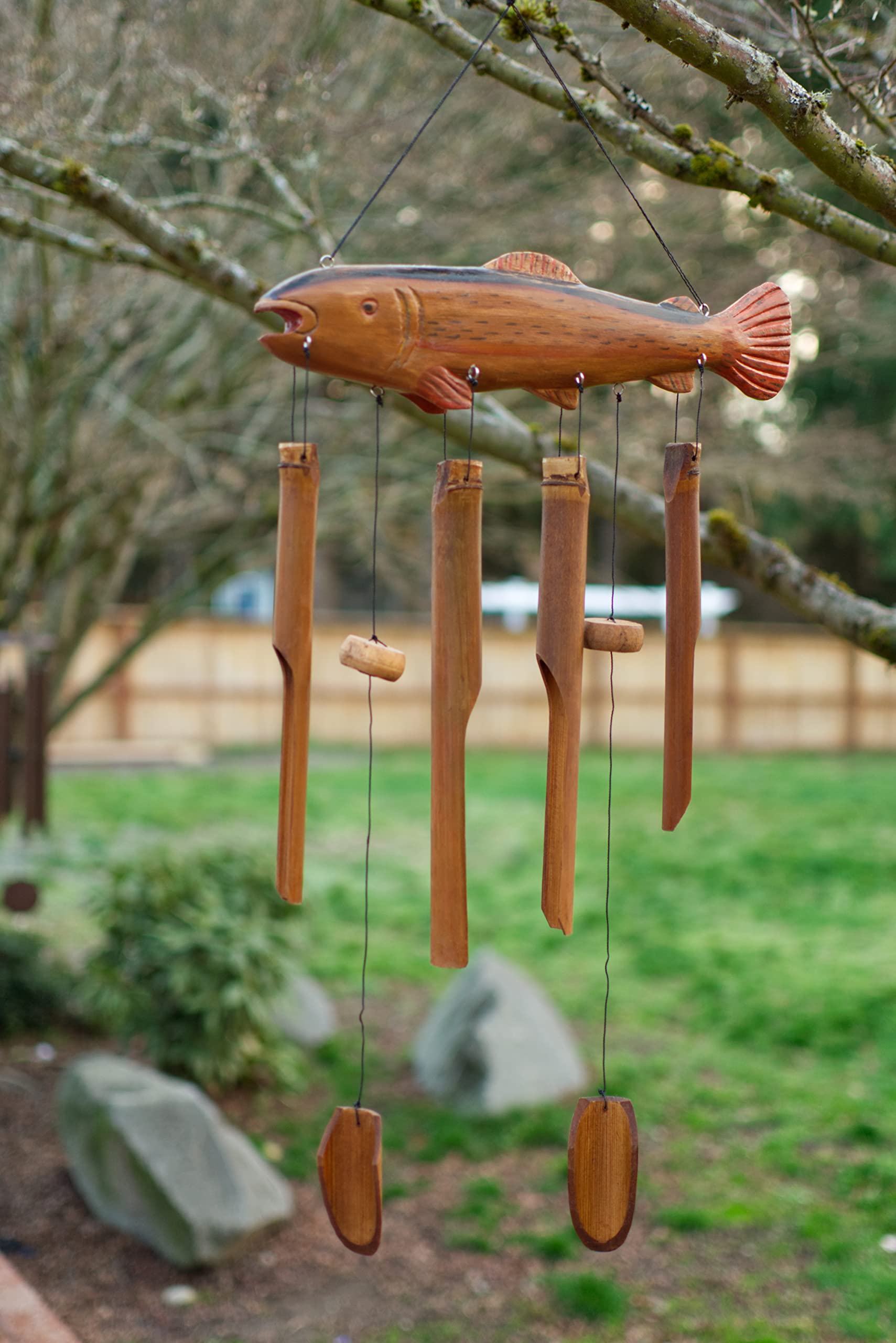 Amazon.com : Wind Chime Fish Handmade Wooden Bamboo Trout Outdoor