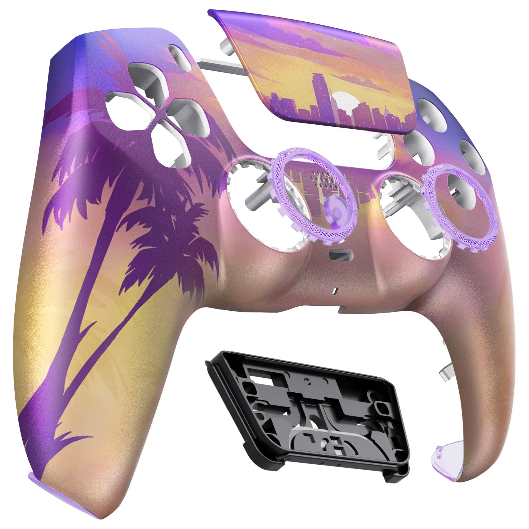 eXtremeRate Luna Cover per ps5 Controller Joystick,Shell Frontale Touchpad Ricambio,Scocca Ridisegnata&Anelli per ps5 Joypad BDM 010/020/030/040/050-Neon Miami