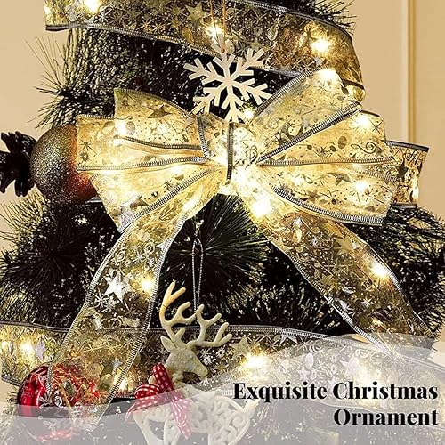 Miniatura 2 de Luces de cinta de Navidad plateadas, decoraciones de árbol de Navidad, 2.5 pulgadas x 16.4 pies, 50 luces LED alimentadas por pilas, alambre de