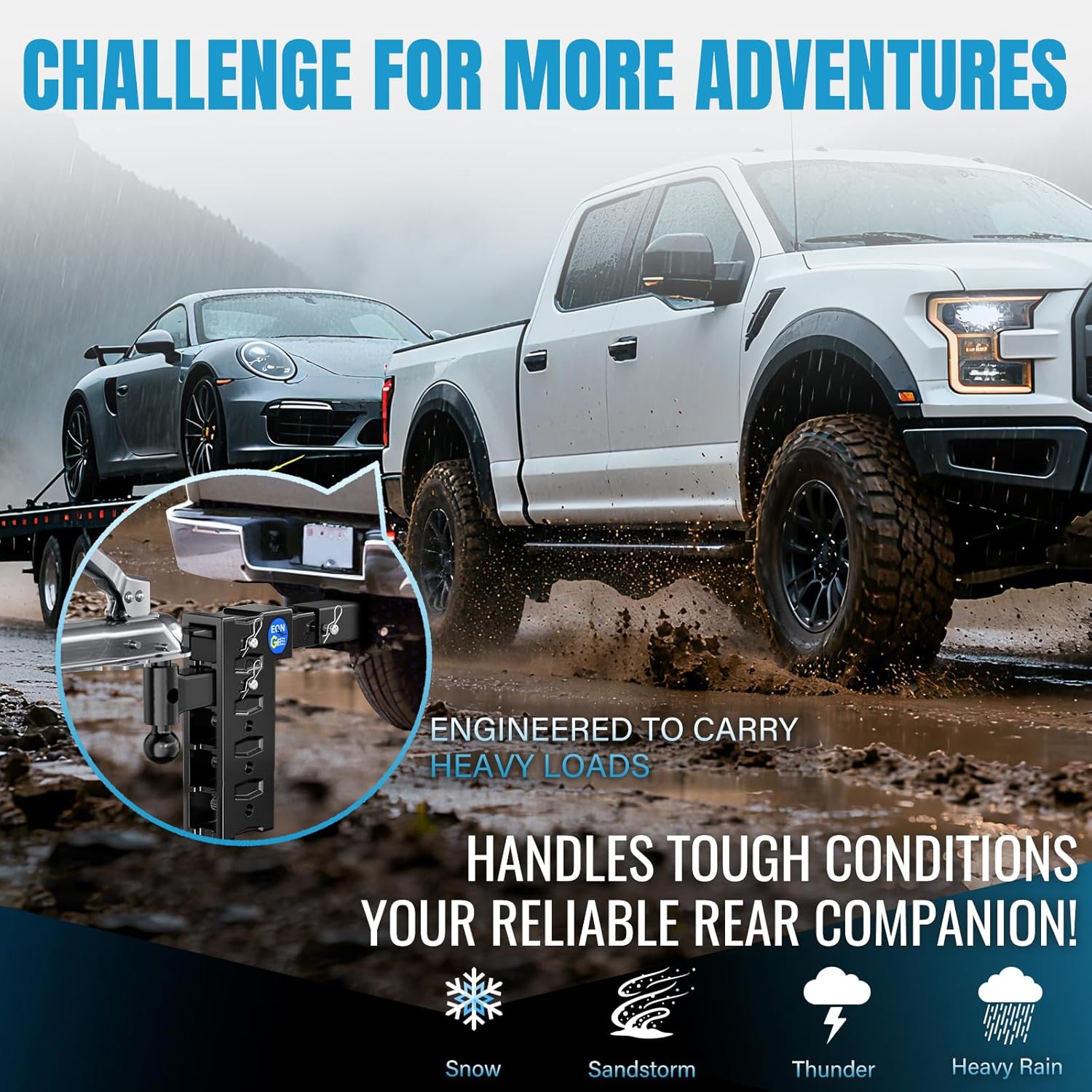 Trailer Hitch Fit 2-Inch Receiver, Adjustable Tow Hitch 10" Drop & Rise, Heavy Duty Drop Hitch for Trucks (18,000 LBS GTW) with 2"& 2-5/16" Dual Ball Mount, Includes Pintle Lock & Hitch Pins & Clips