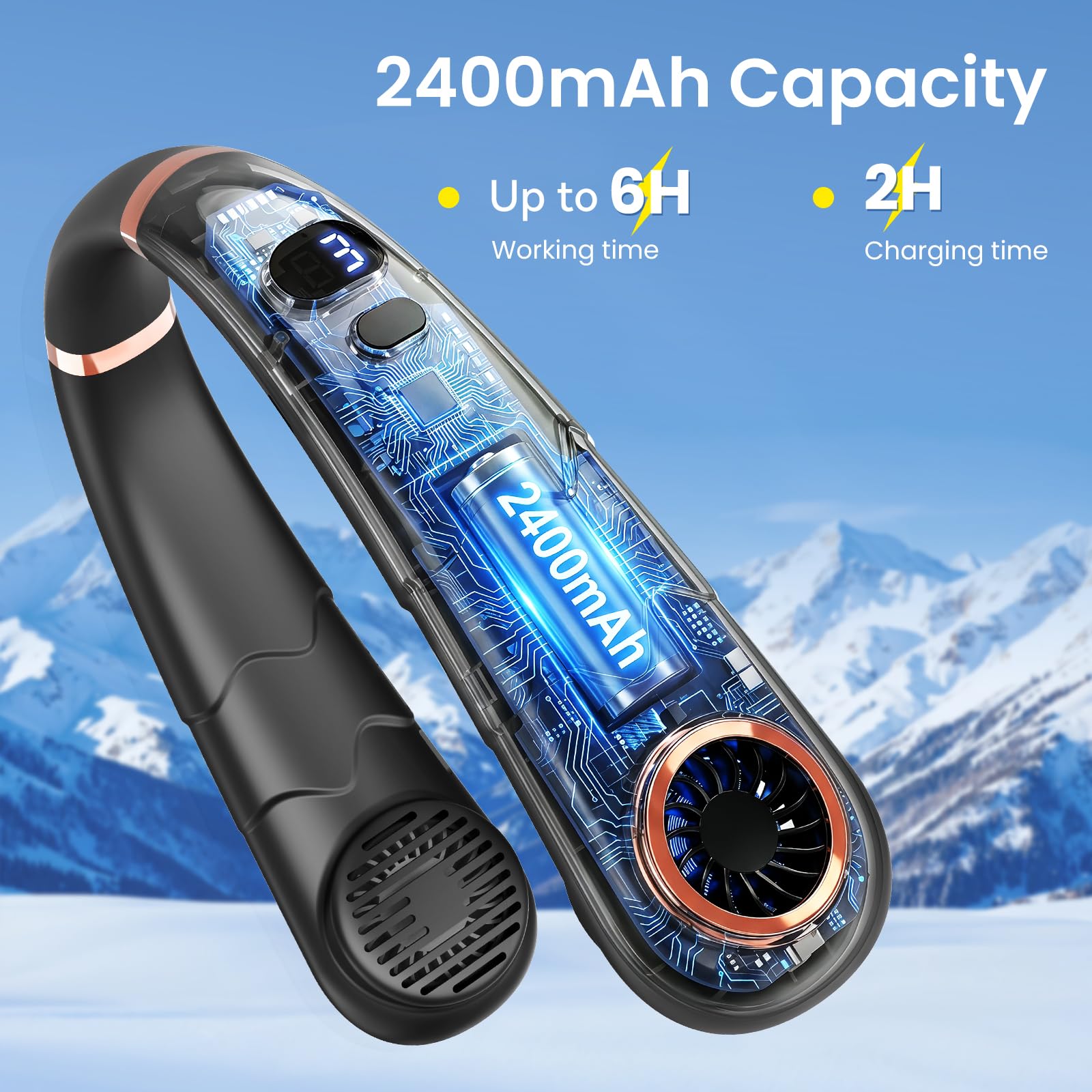 YAZEKY Ventilatore da Collo, Ventilatore da Collo Portatile USB Silenzioso Senza Lama con Flusso d'Aria a 360°,Mini Ventilatore Personale (Nero intenso)(black-3) (Nero)