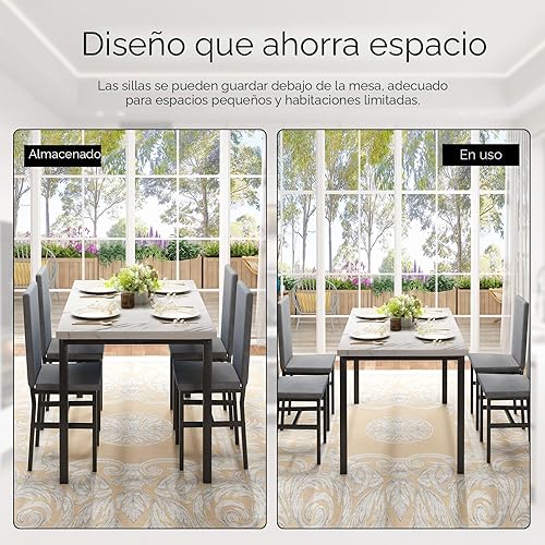 Miniatura 6 de Hooseng Juego de mesa de comedor de 5 piezas para 4 personas con parte superior de mármol sintético y sillas de terciopelo, juego de mesa de cocina