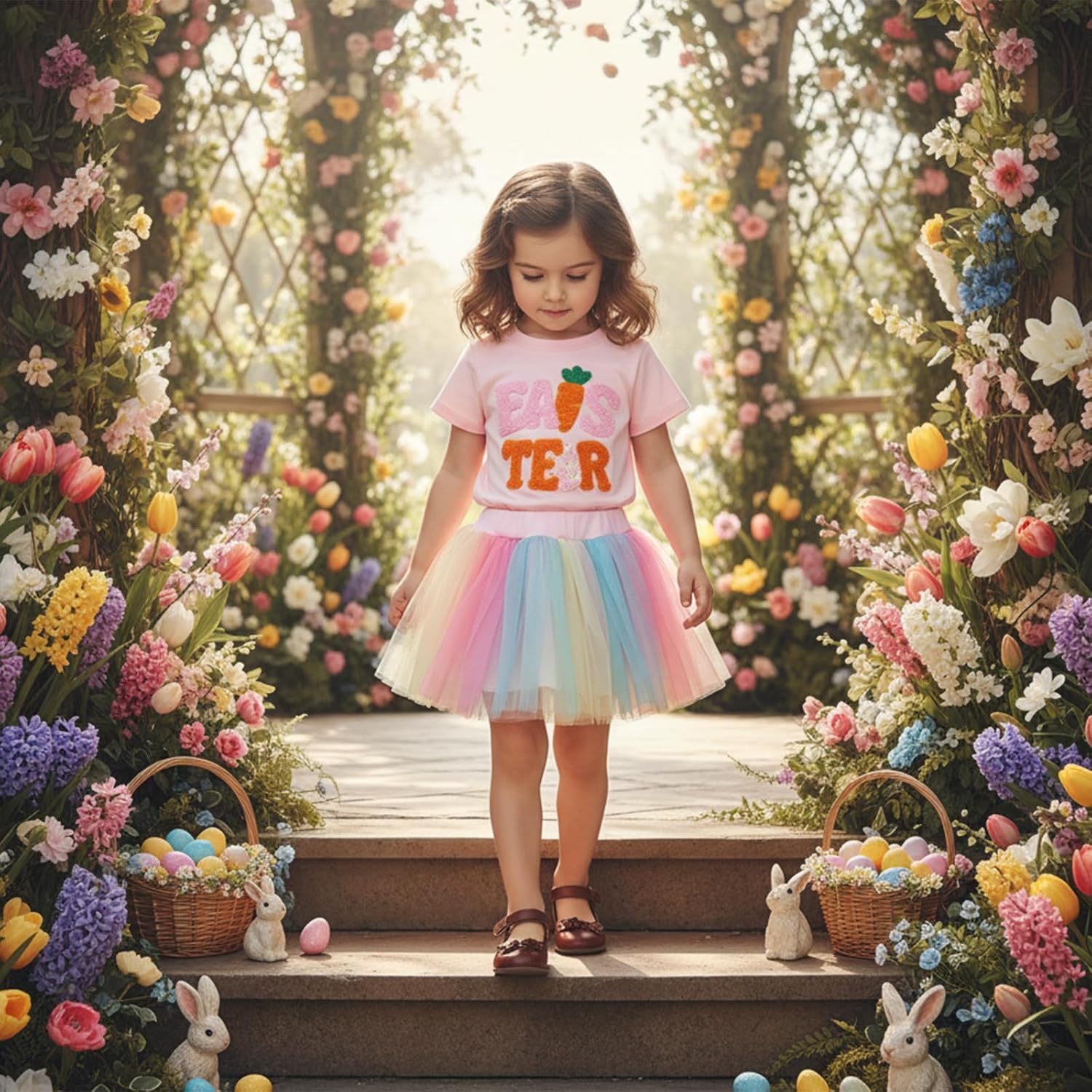 Toddler Girl Easter Outfit Carrot Short Sleeve Kids Baby Tee Shirt Tops Tutu Dress Little Girls Summer Skirt Set - Image 3