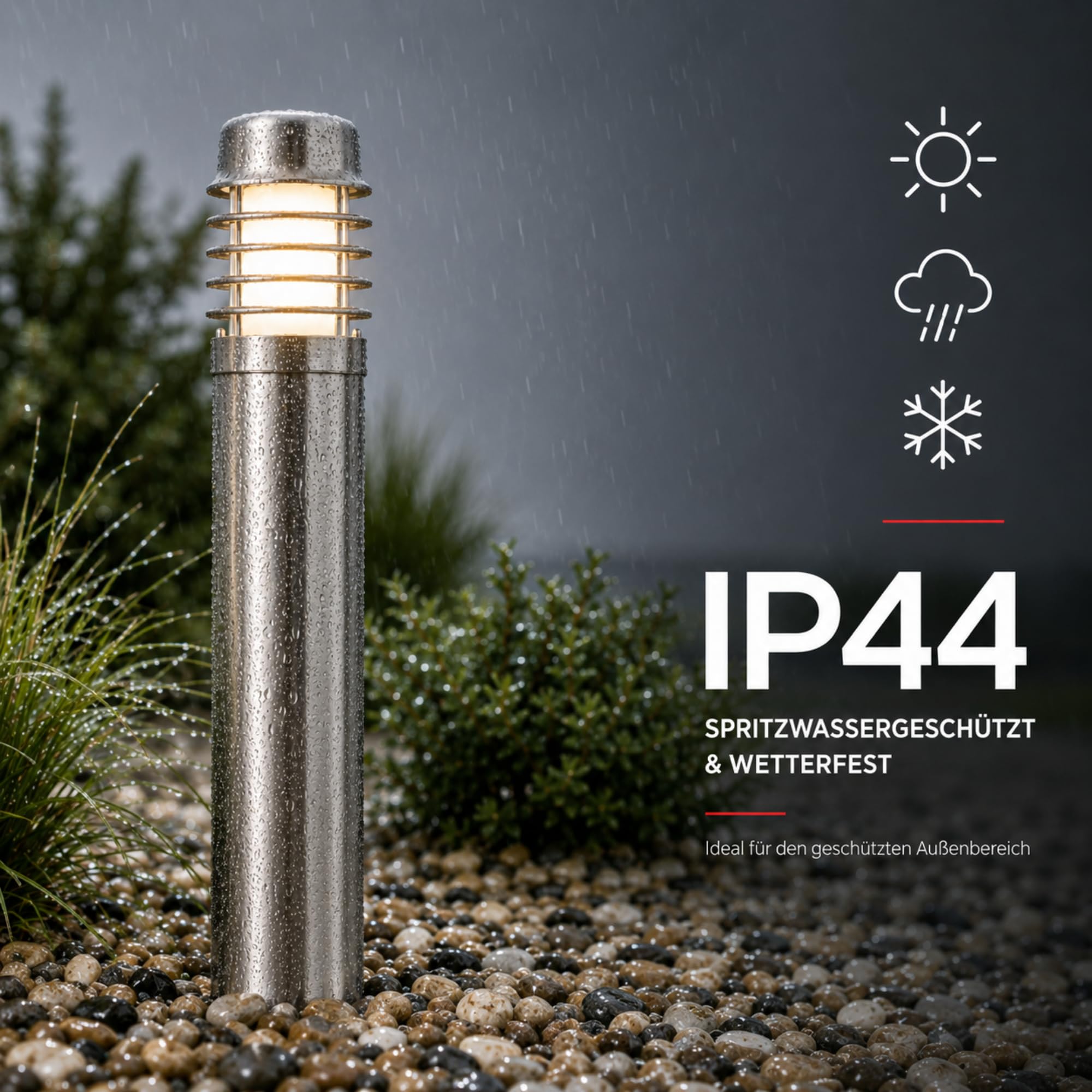 Maxkomfort Außenstandleuchte GERDA – 100cm Edelstahl E27 Outdoor Wegeleuchte – IP44 Wetterfest, Standleuchte für Garten & Einfahrt, exkl. Leuchtmittel