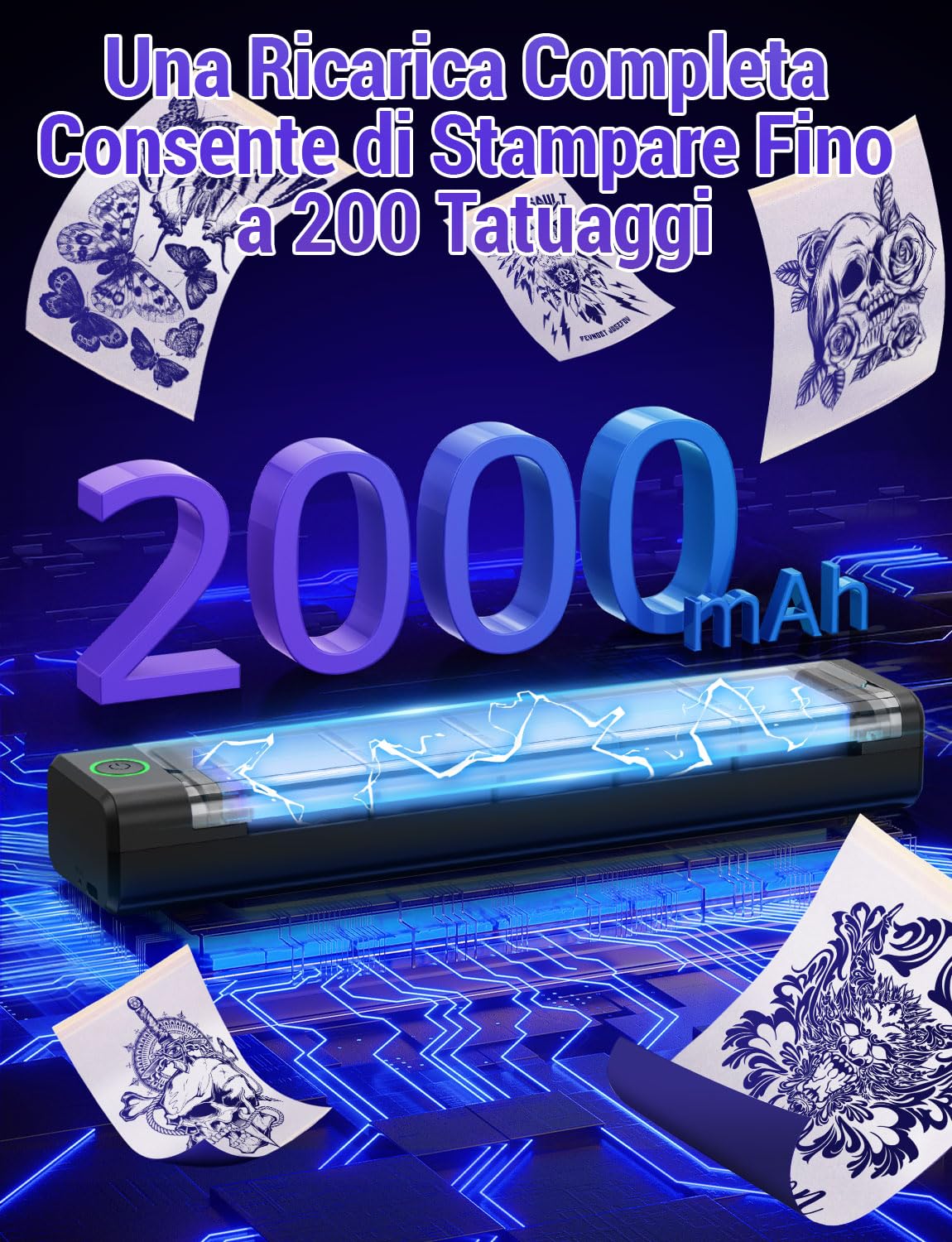 YOHOOLYO Stampante Stencil Tattoo Termica Senza Inchiostro Ricaricabile Portatile per Tatuaggi con 10 Fogli di Carta