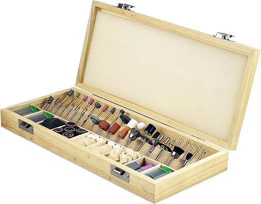 SE 228-Piece Rotary Tool Accessories Kit with 1/8" Shank - Comprehensive Set for Polishing, Drilling, Engraving - Includes Sanding Bands, Grinding Stones, Woolen Wheels, and Wooden Case - RA9228