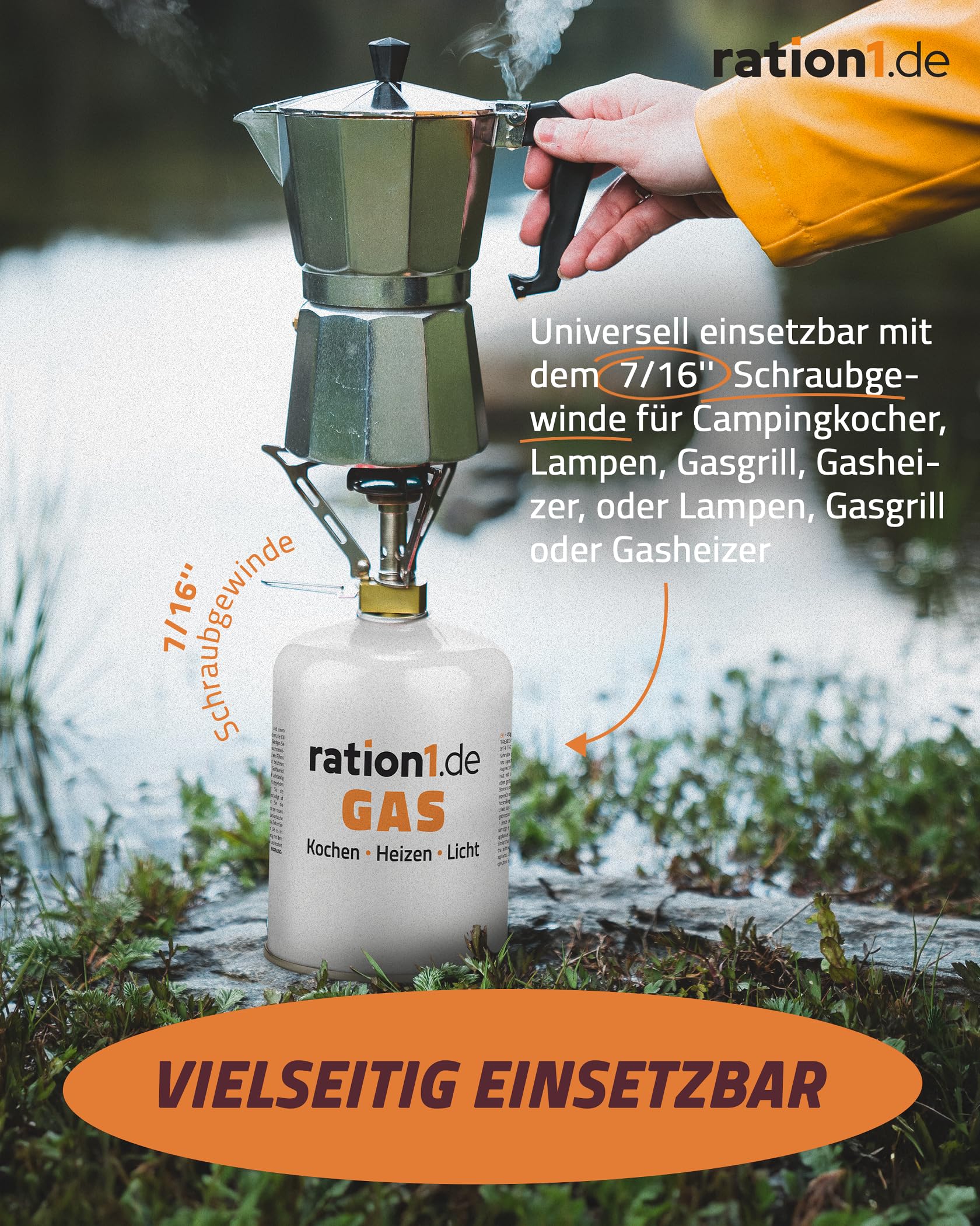 4X Gaskartusche á 450 g, Gaskartuschen Set von ration1, EN 417 Schraubkartusche, Ventilkartusche, Butan-Propan-Kartusche mit Gewinde für Campingkocher